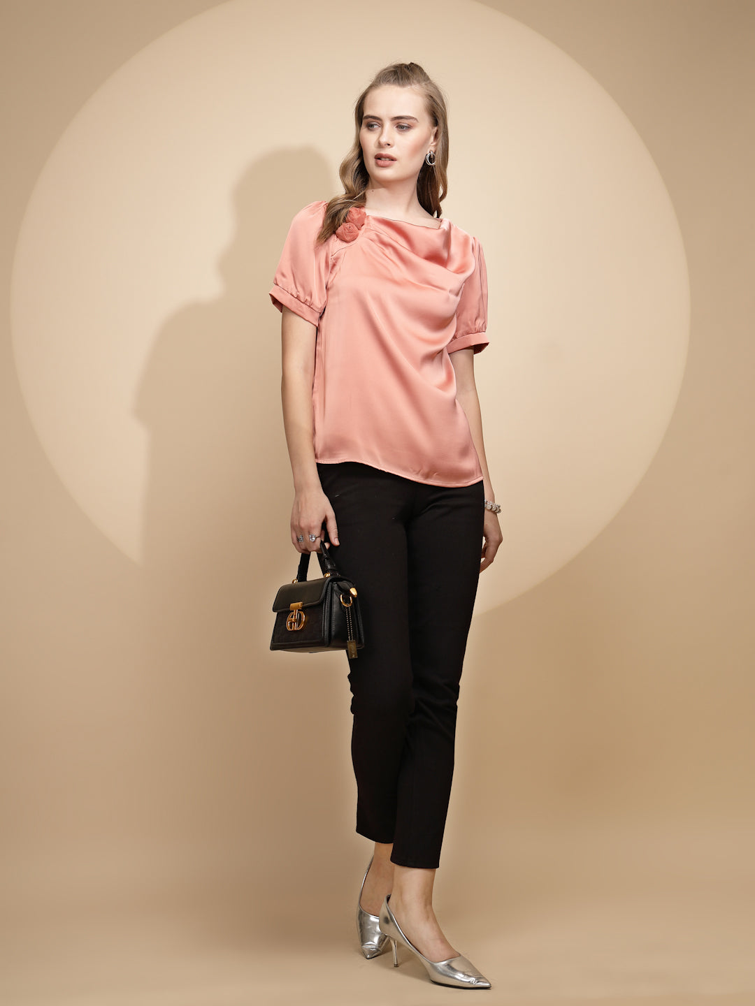 Orange Satin Cowl Neck Top - Global Republic