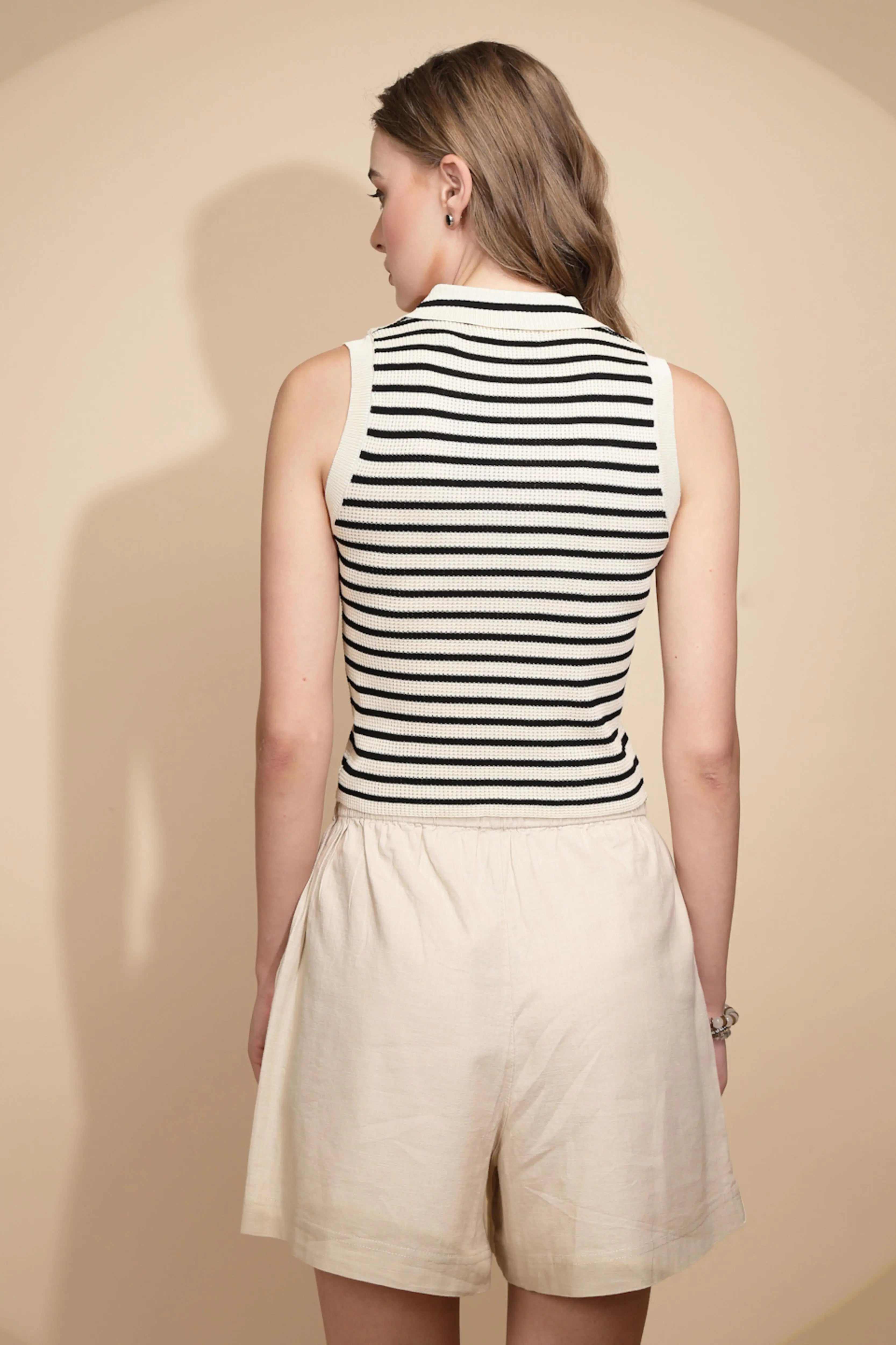 Off White Viscose Slim Fit Crop Top For Women - Global Republic