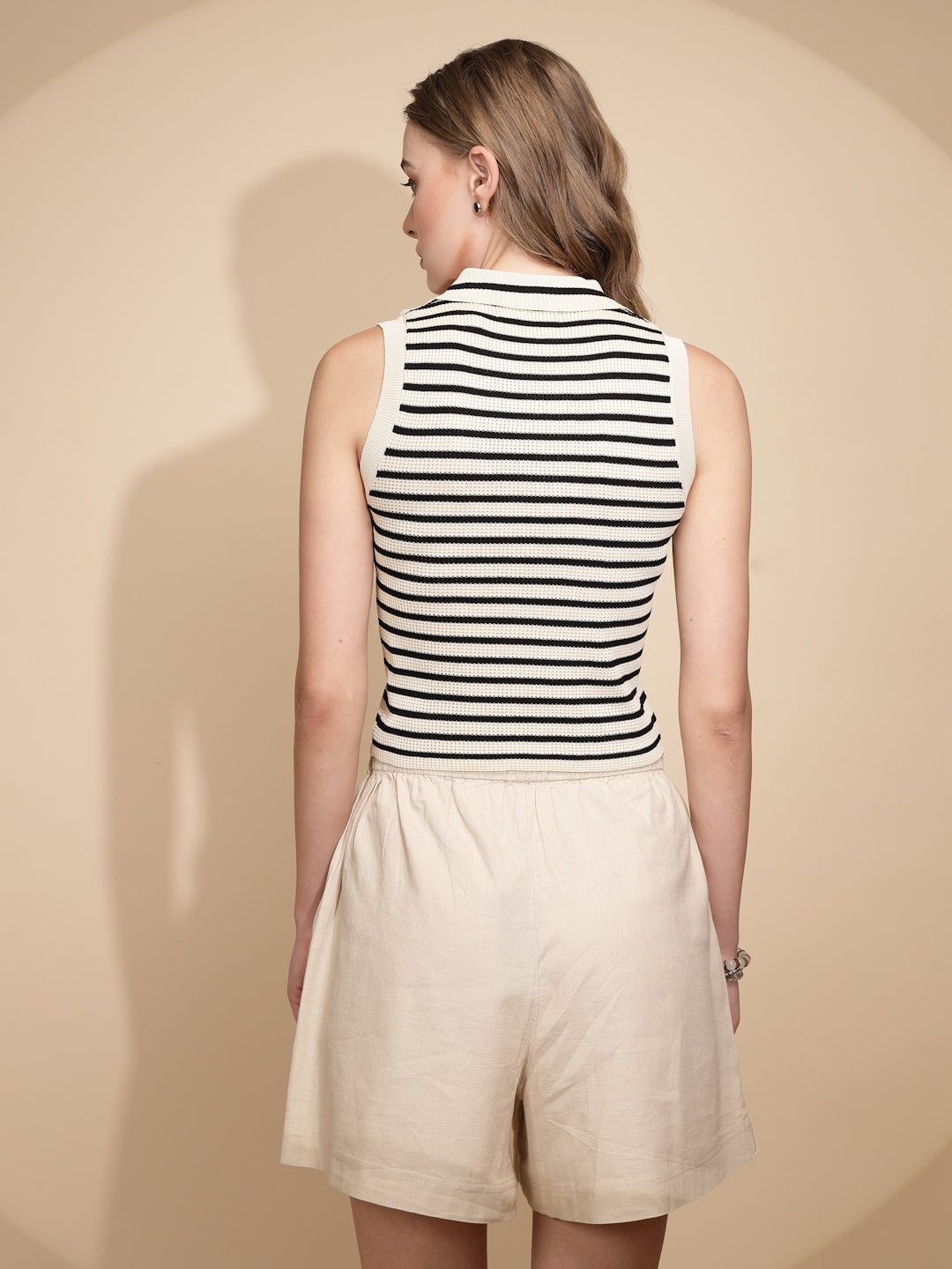 Off White Viscose Slim Fit Crop Top For Women - Global Republic