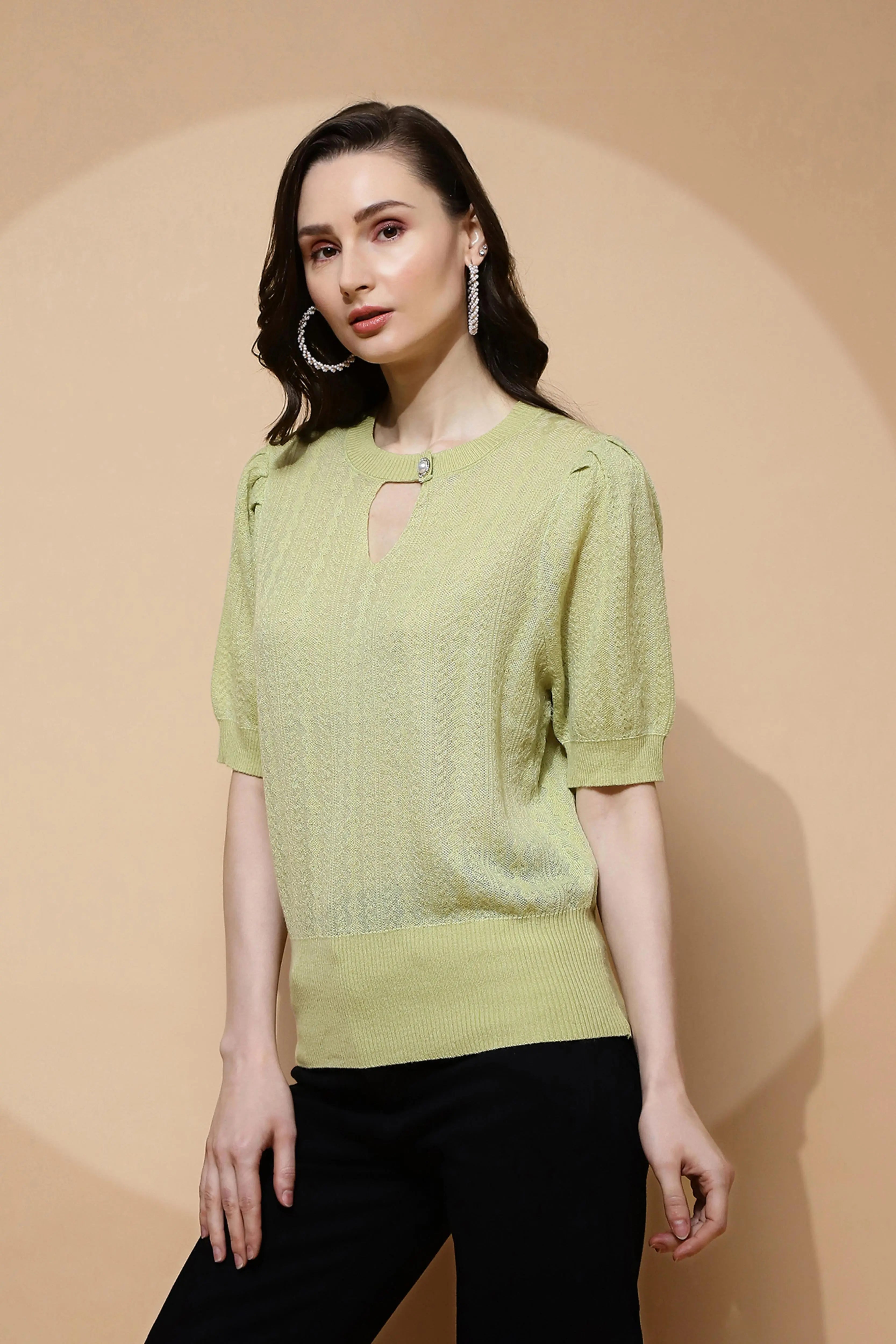 Green Regular Fit Top For Women - Global Republic