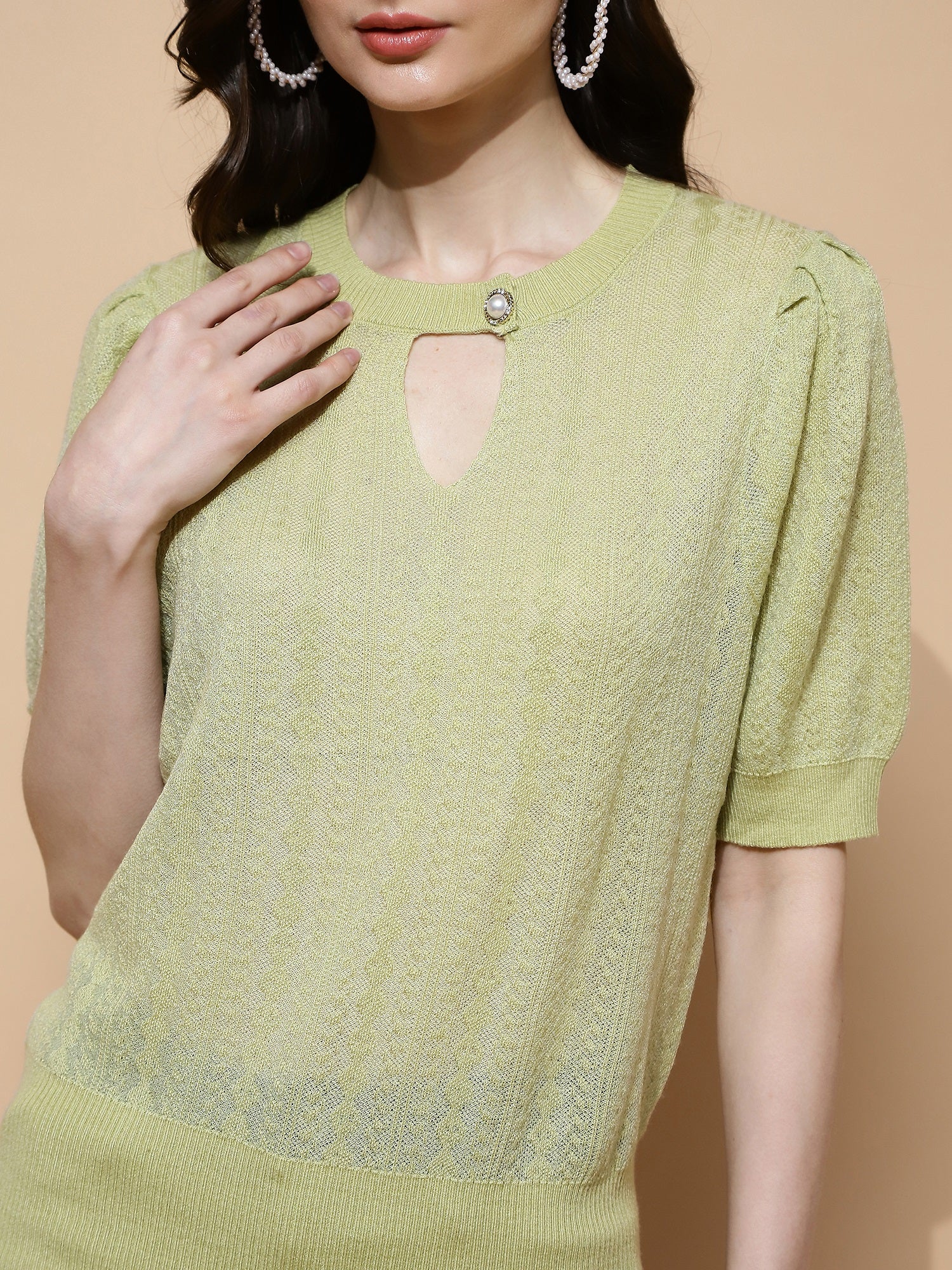 Green Regular Fit Top For Women - Global Republic