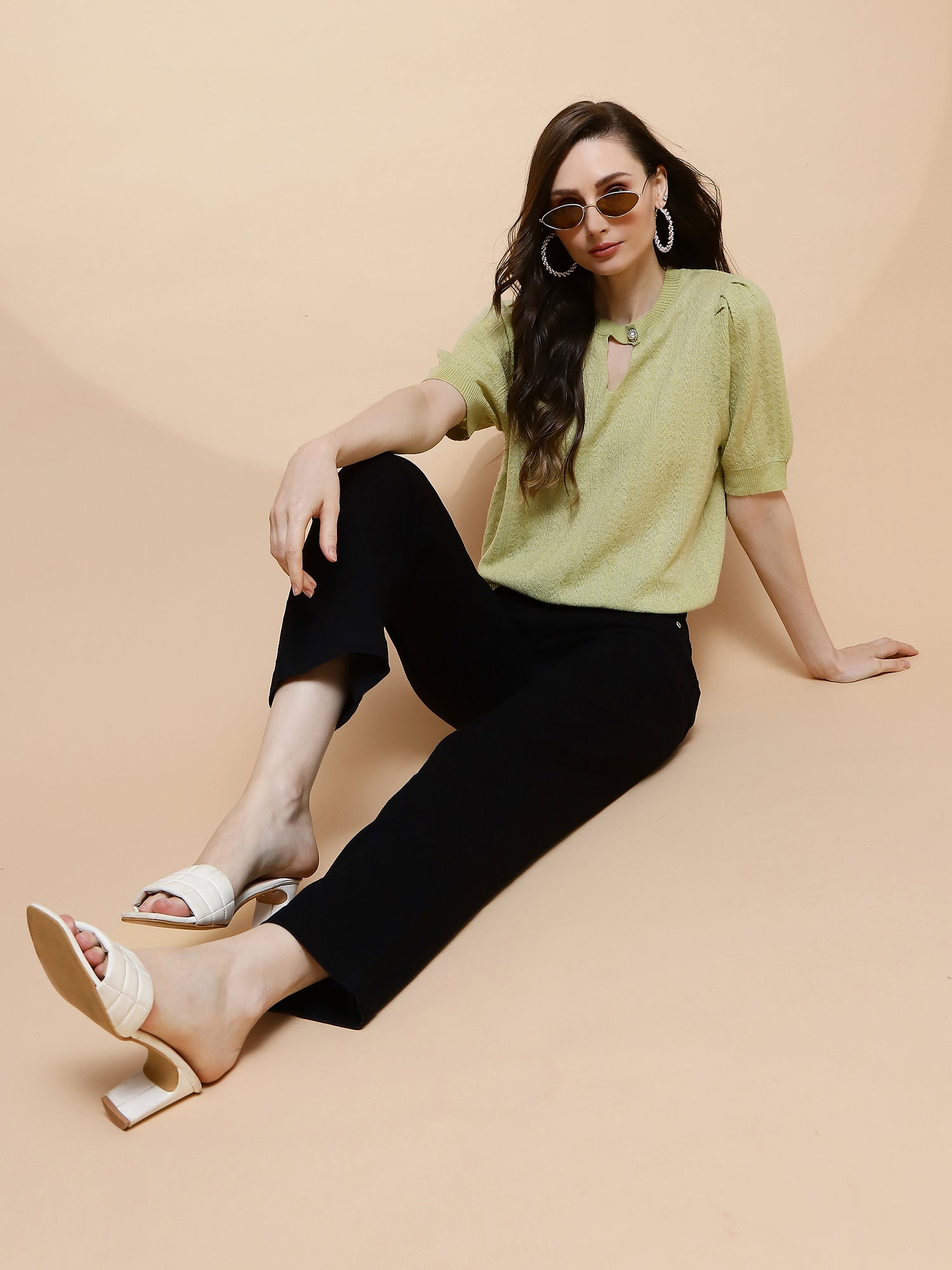 Green Regular Fit Top For Women - Global Republic