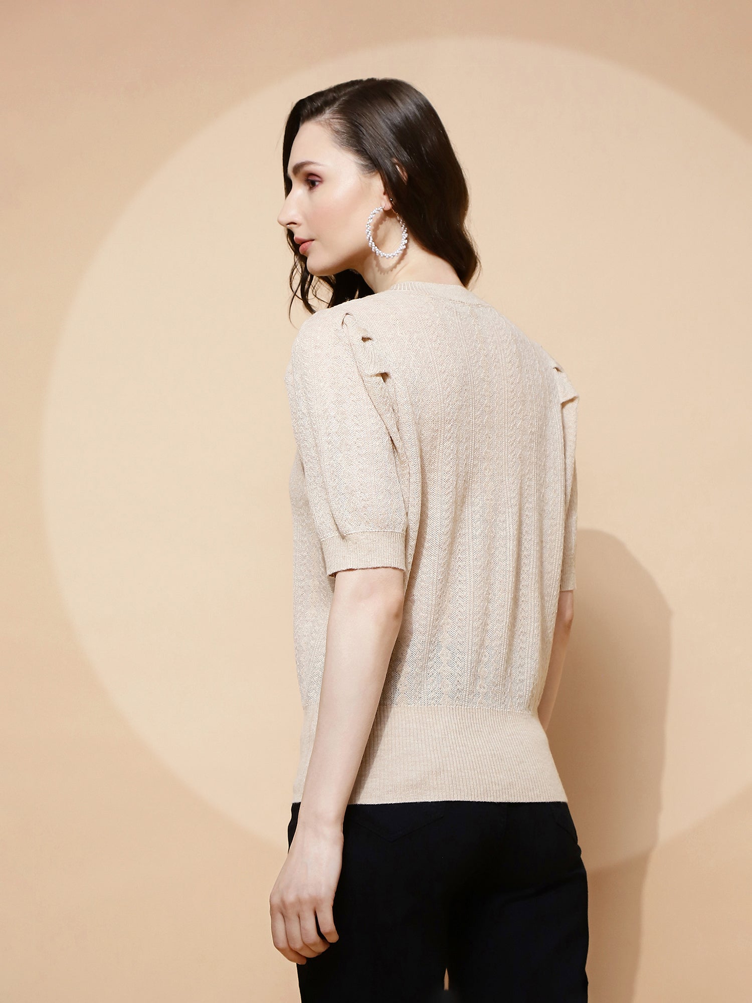 Beige  Textured Loose Top - Global Republic