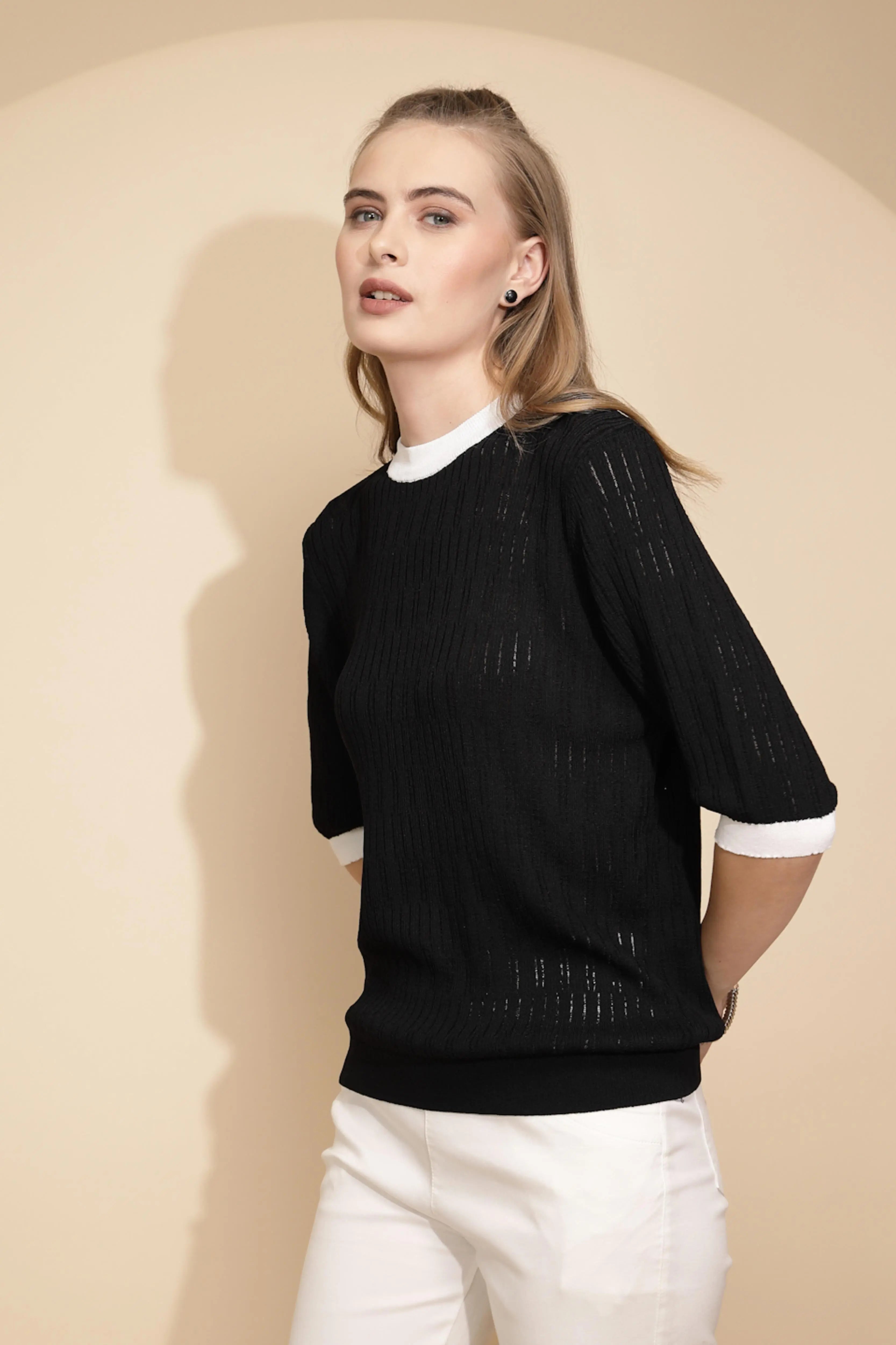 Black Viscose Blend Top - Global Republic