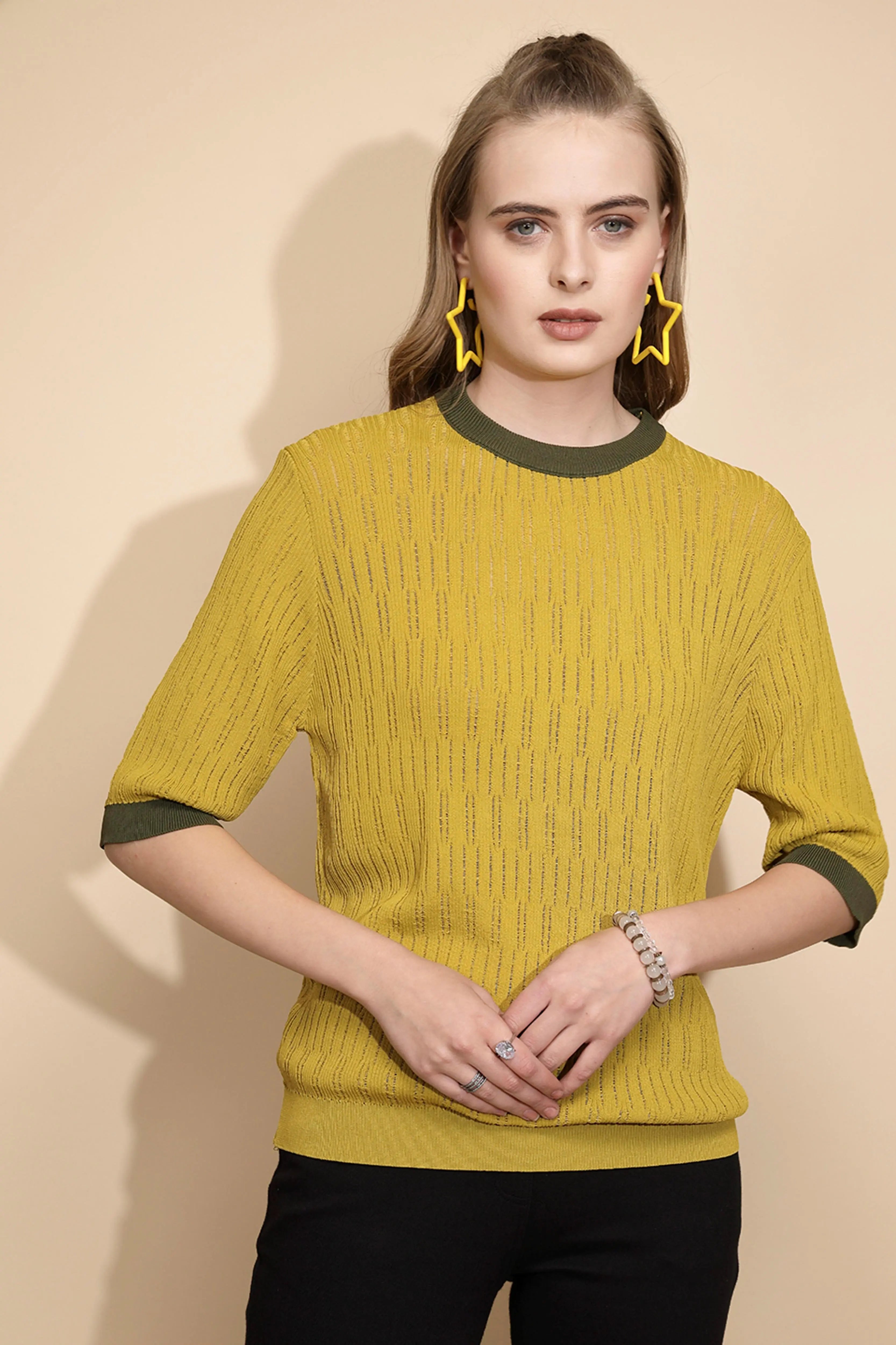 Green Viscose Blend Regular Fit Top - Global Republic