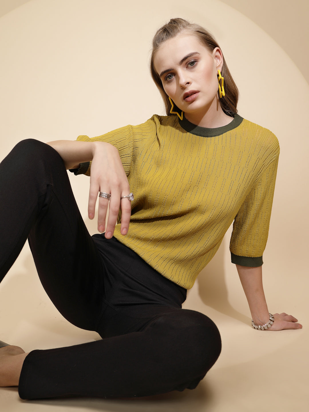 Green Viscose Blend Regular Fit Top - Global Republic