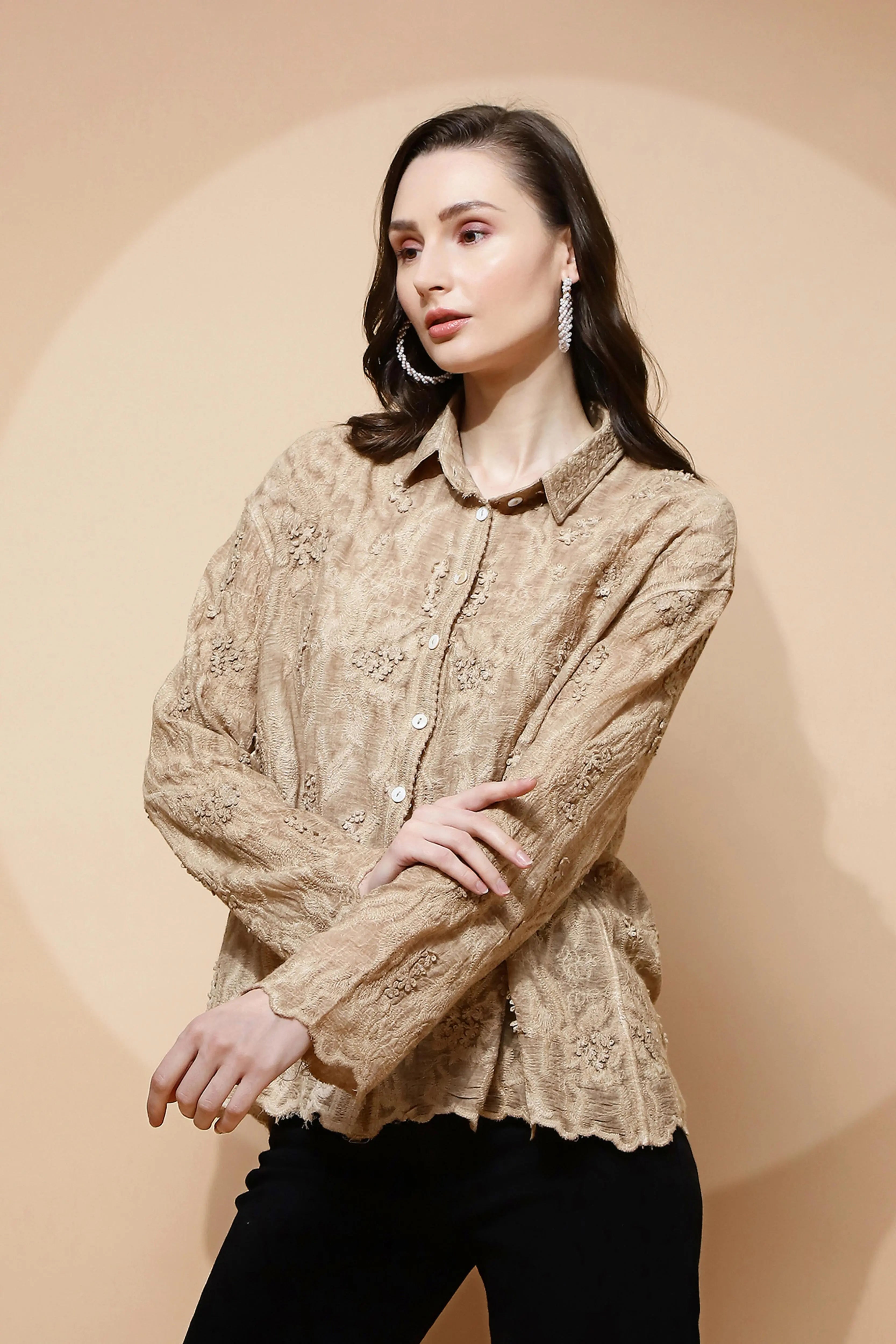 Beige Cotton Regular Fit Shirt - Global Republic