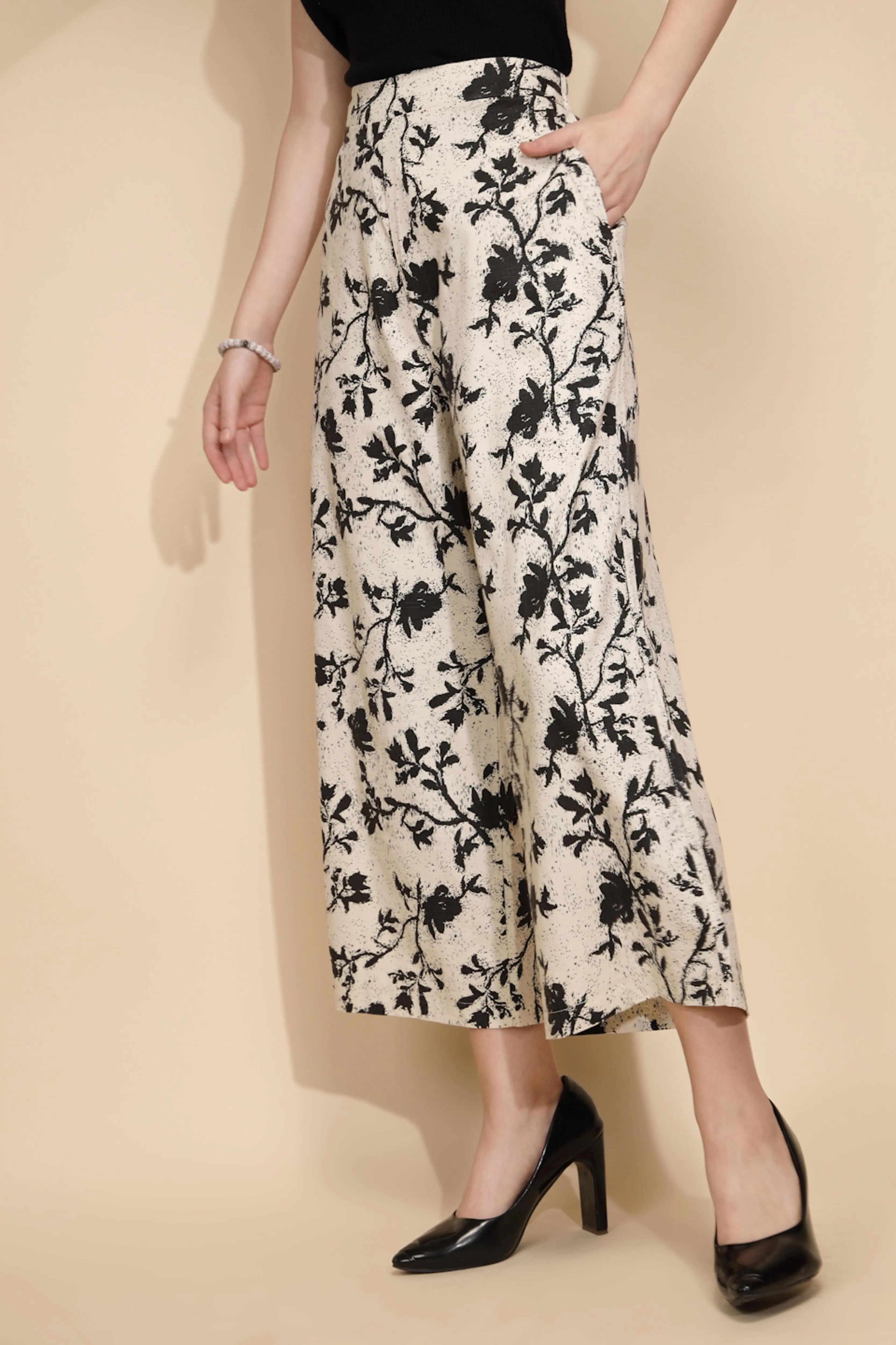 Beige Floral Cotton Lower - Global Republic