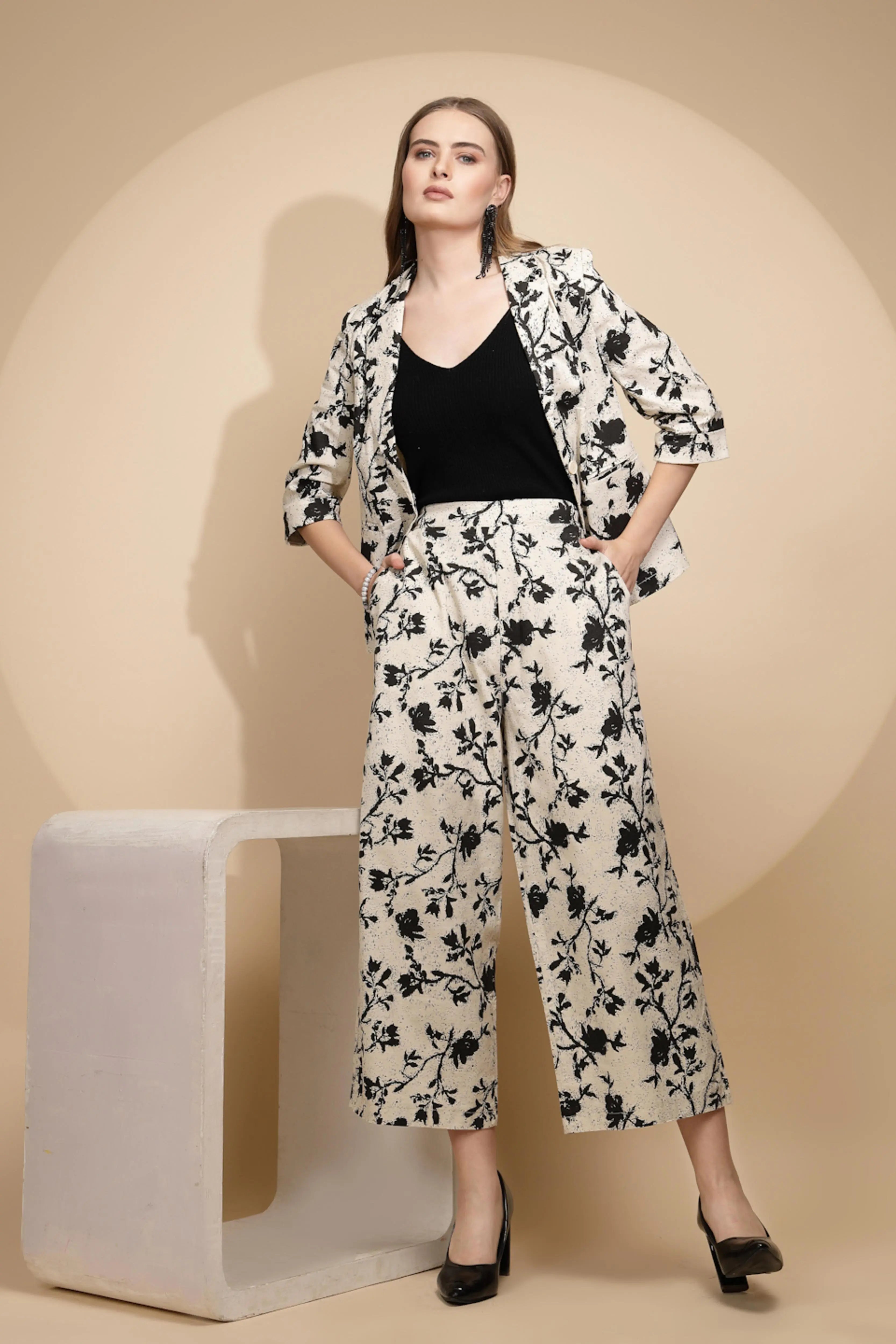 Beige Floral Cotton Lower - Global Republic