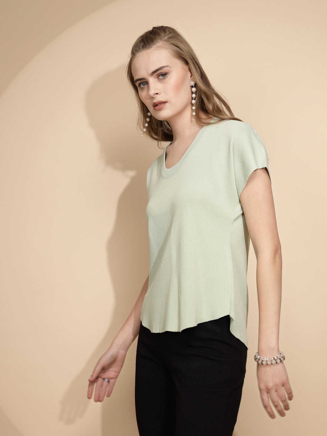 Sage Green Rayon Blend Boxy Top - Global Republic