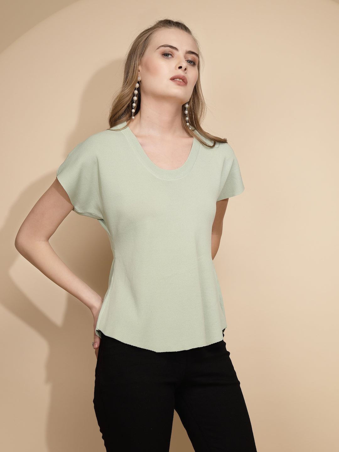 Sage Green Rayon Blend Boxy Top - Global Republic