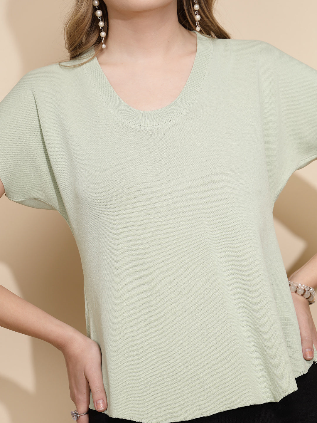 Sage Green Rayon Blend Boxy Top - Global Republic