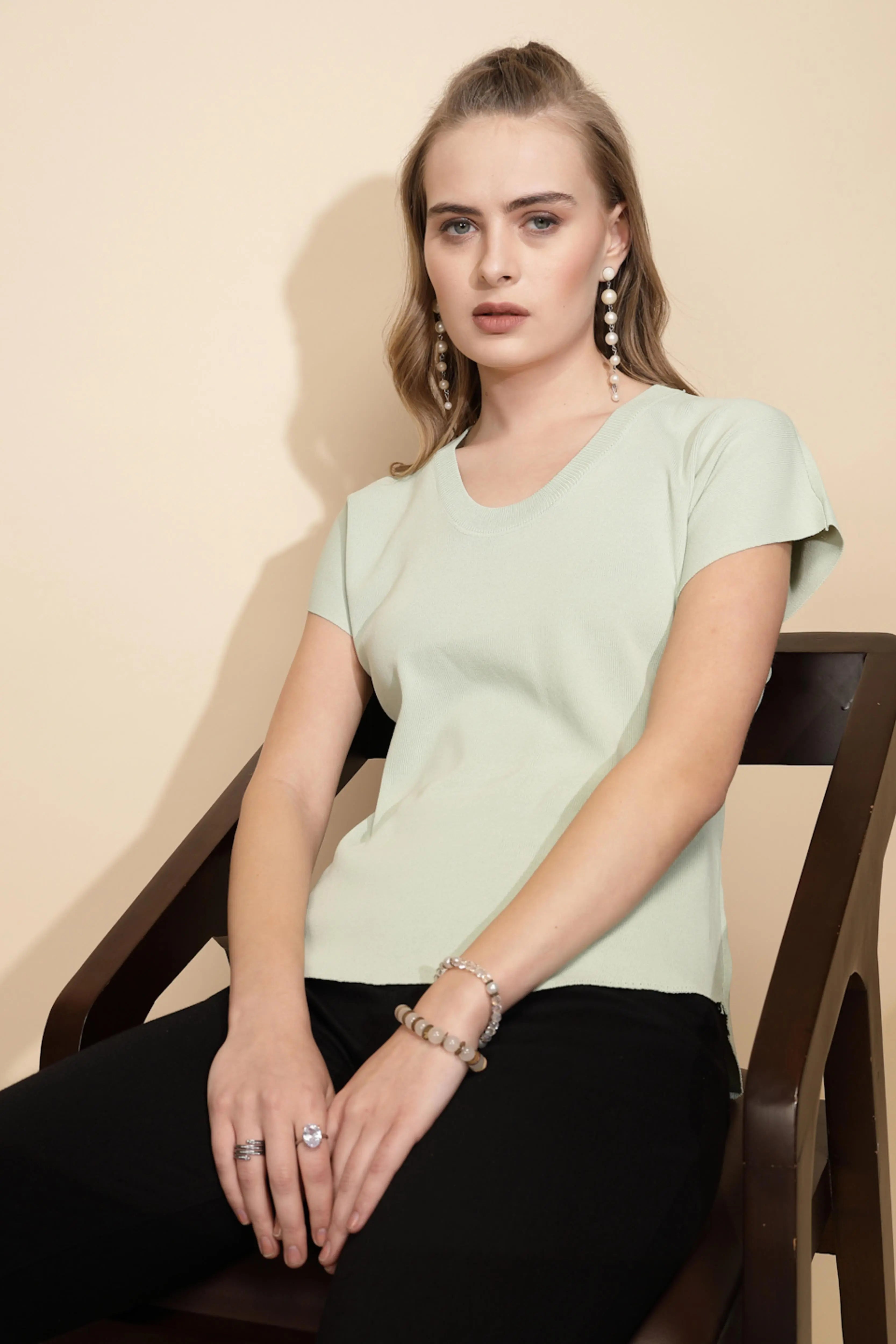 Sage Green Rayon Blend Boxy Top