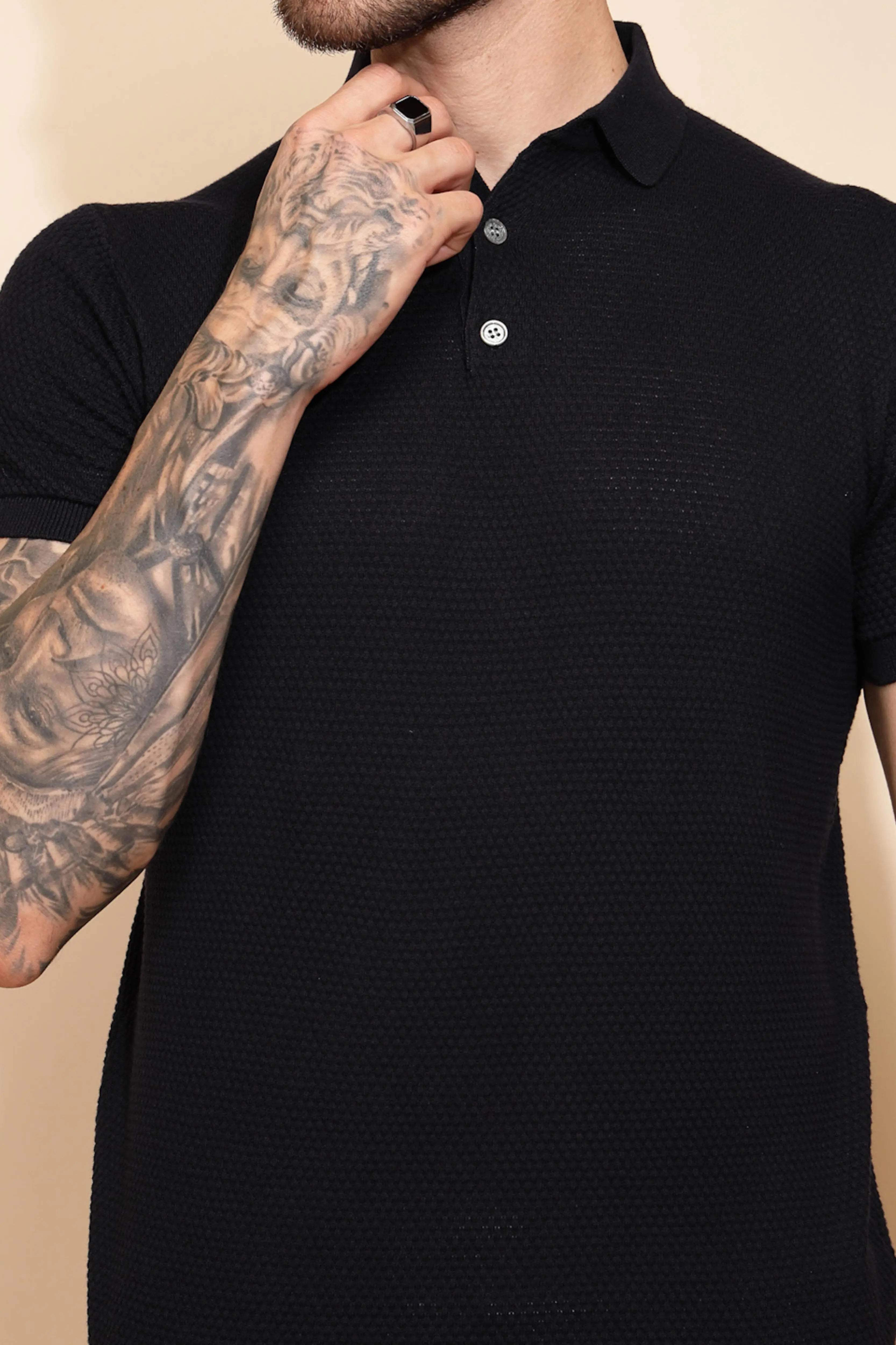 Navy Blue Cotton Regular Fit T-Shirt For - Global Republic