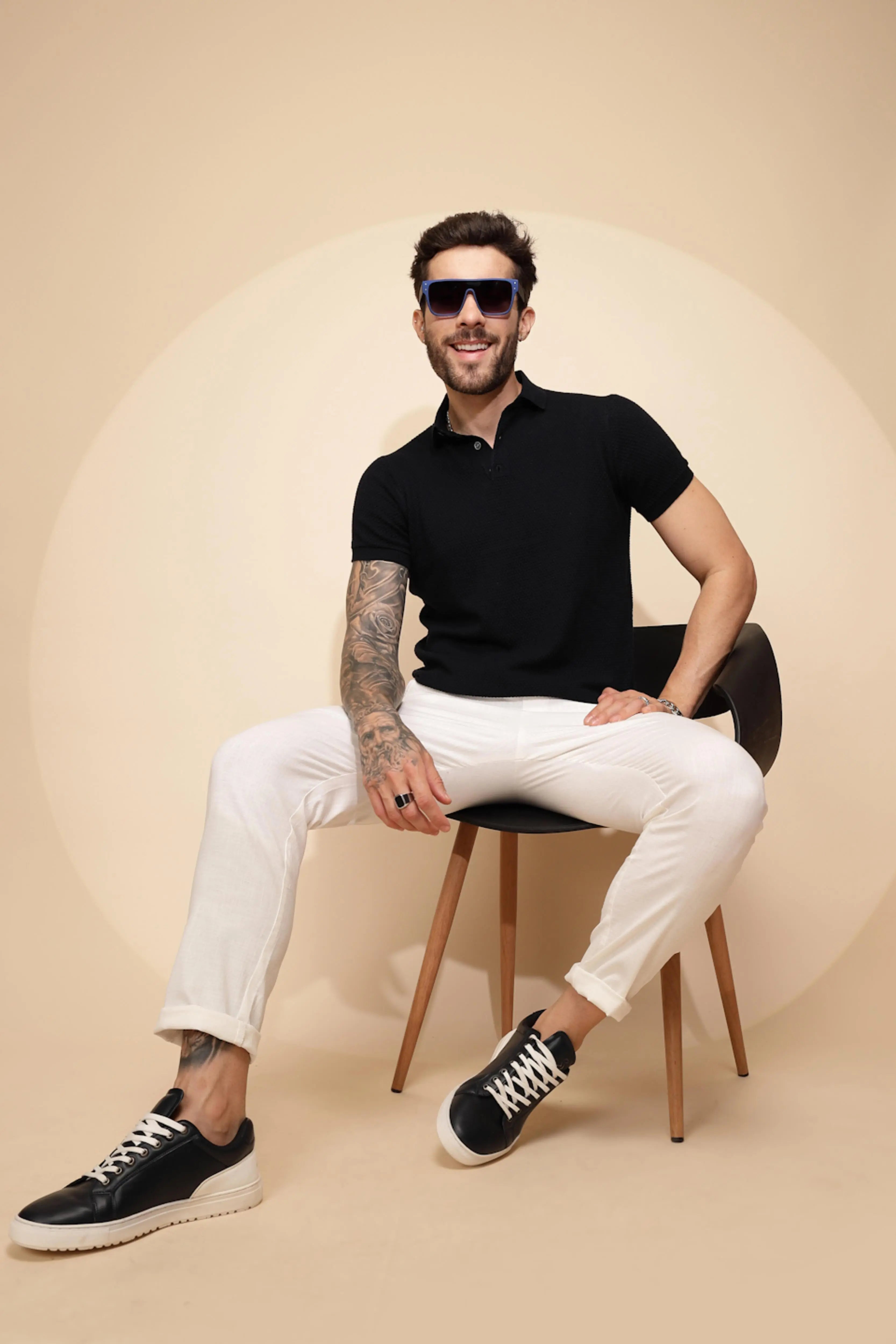 Navy Blue Cotton Regular Fit T-Shirt For - Global Republic