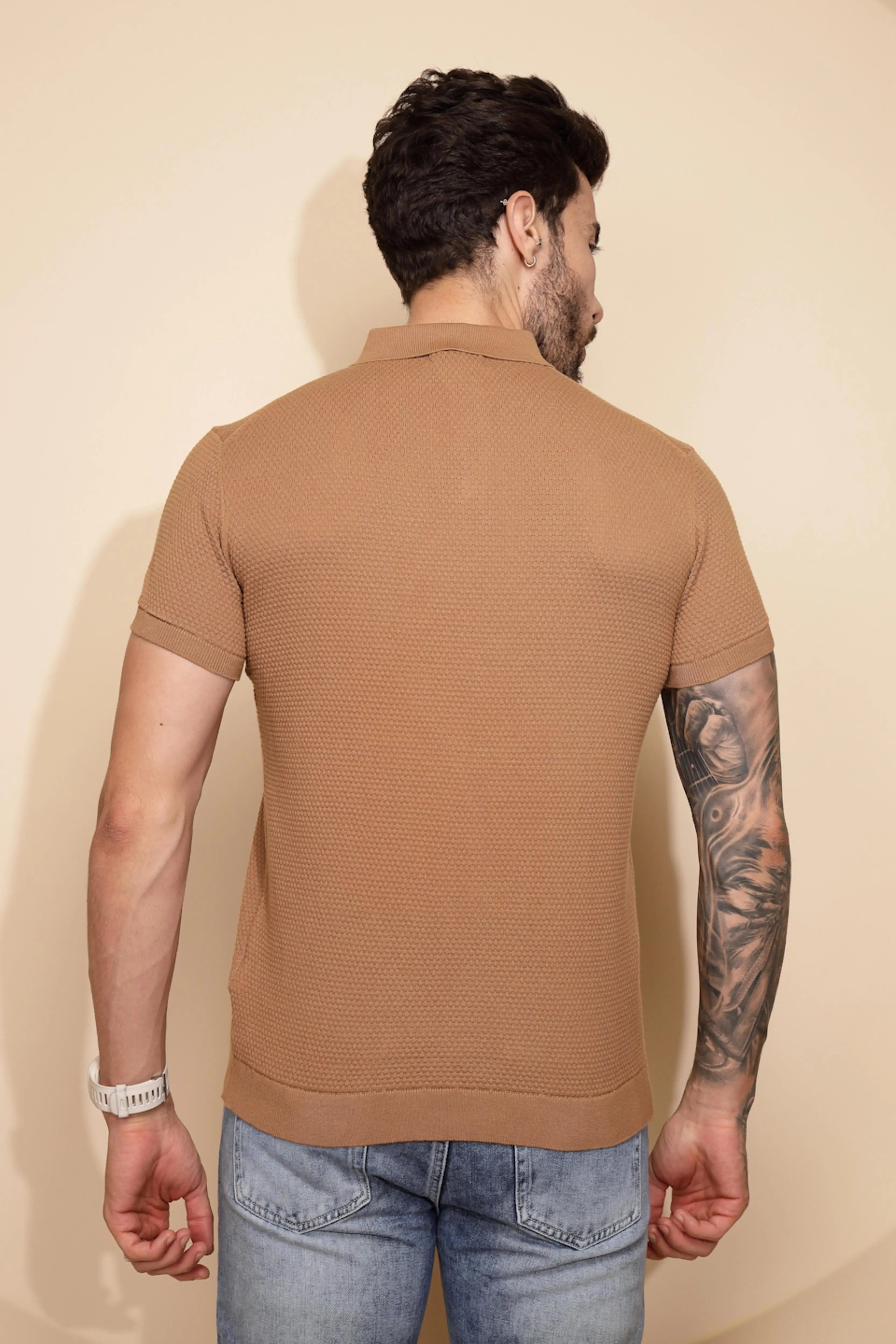 Brown Cotton Regular Fit T-Shirt For Men - Global Republic