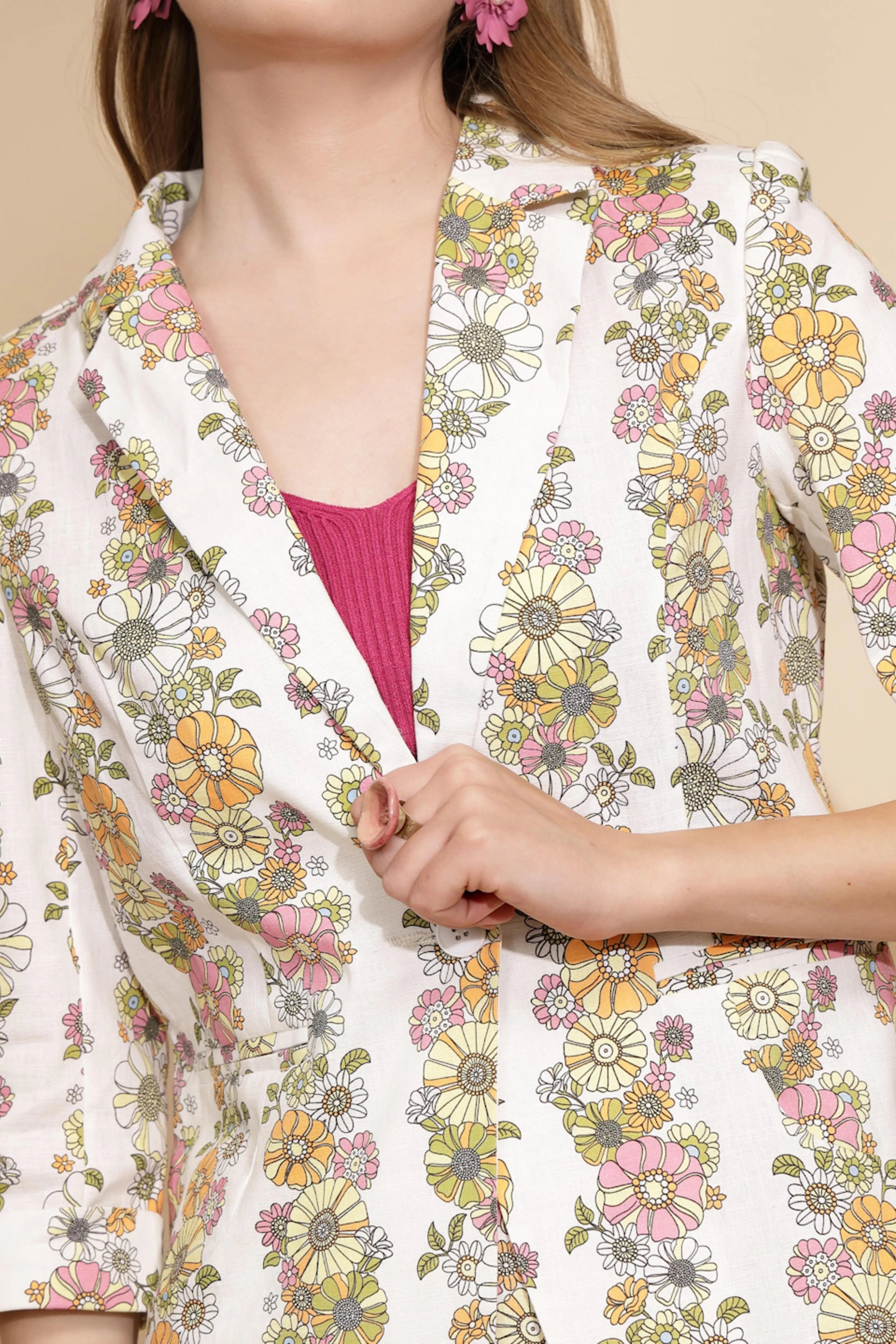 White Floral Cotton Blend Coat - Global Republic