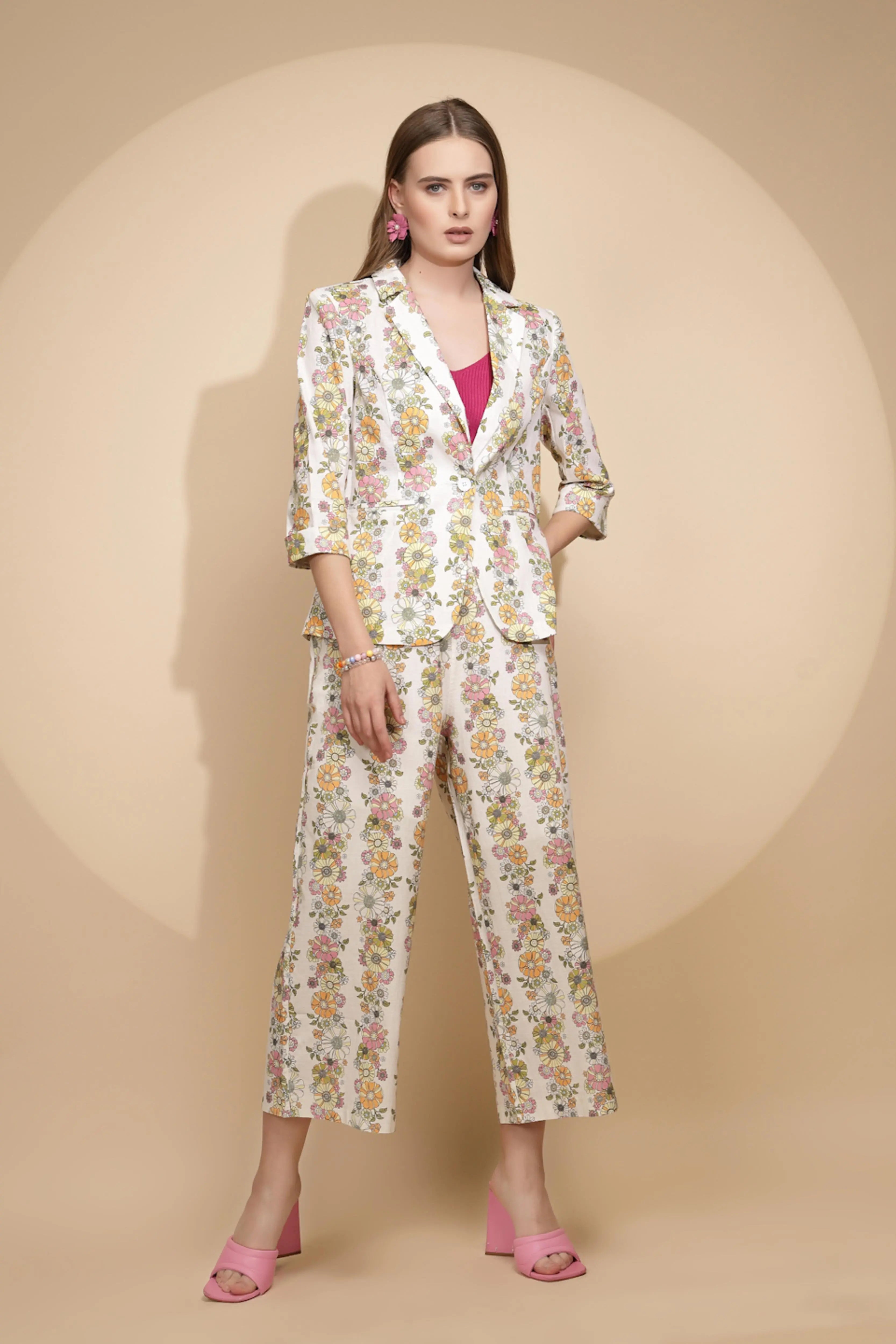White Floral Cotton Blend Coat - Global Republic
