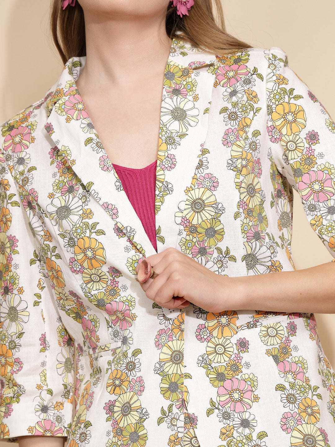 White Floral Cotton Blend Coat - Global Republic