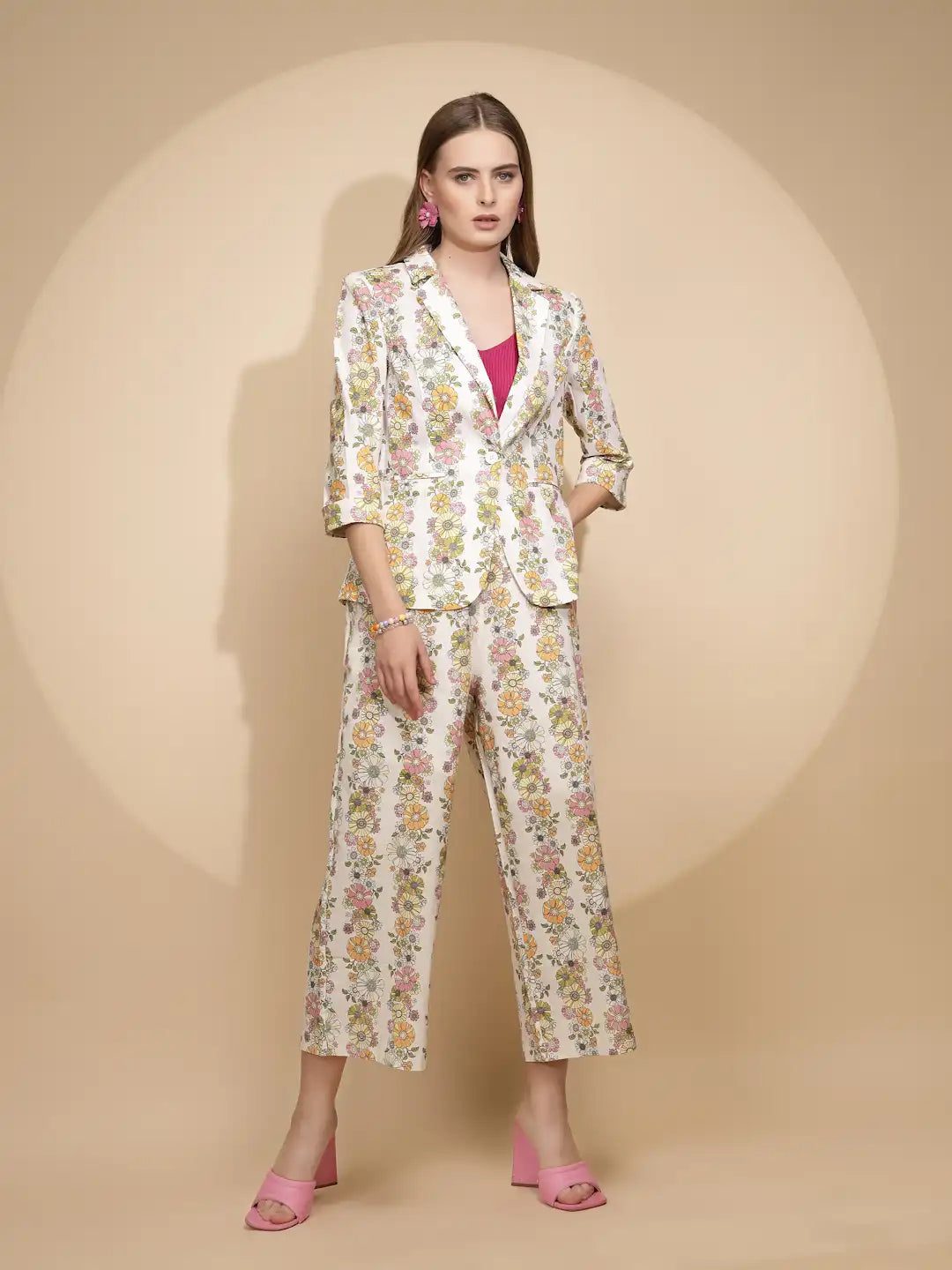 White Floral Cotton Blend Co-ord Set - Global Republic