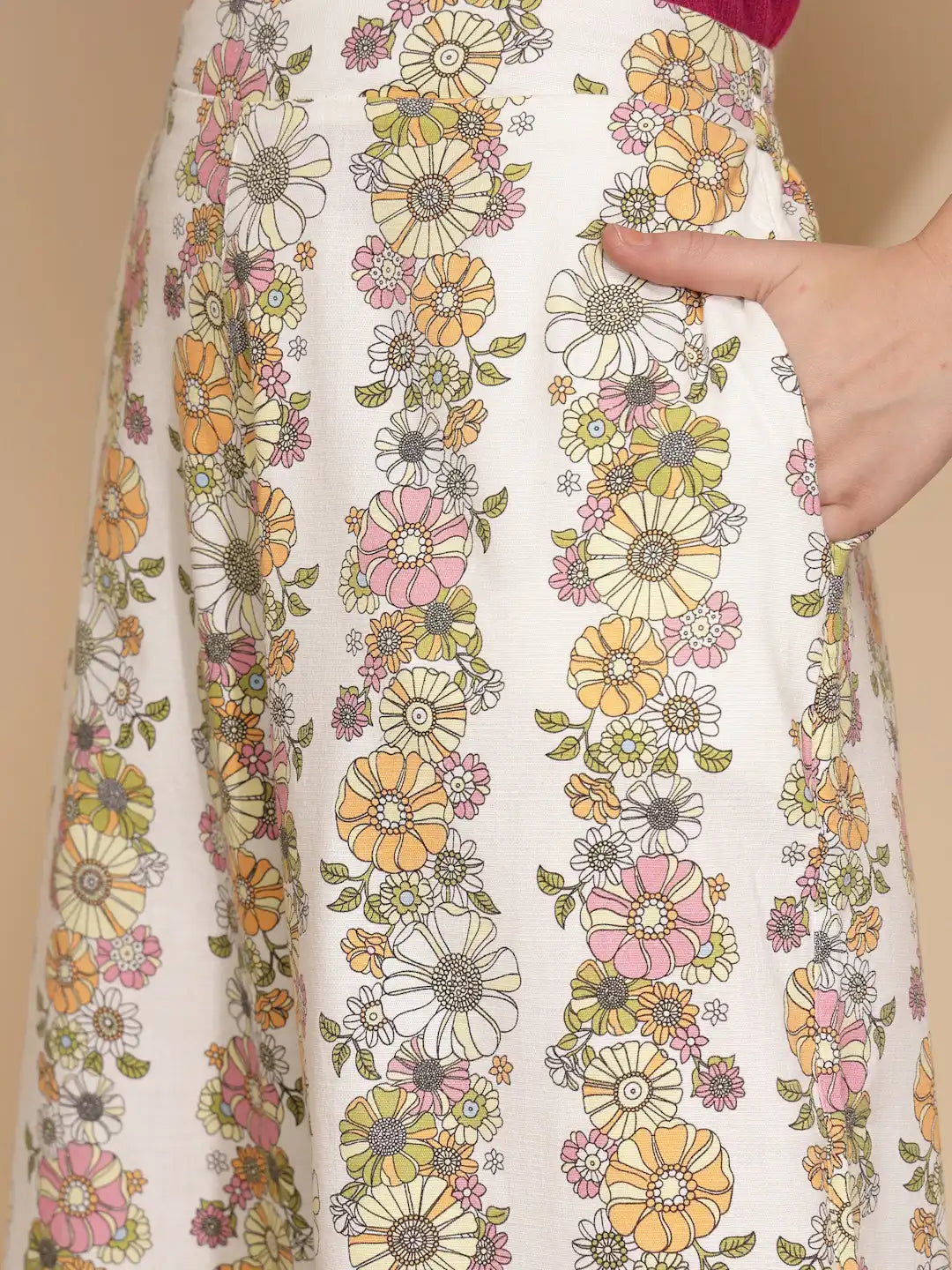 White Floral Cotton Blend Co-ord Set - Global Republic