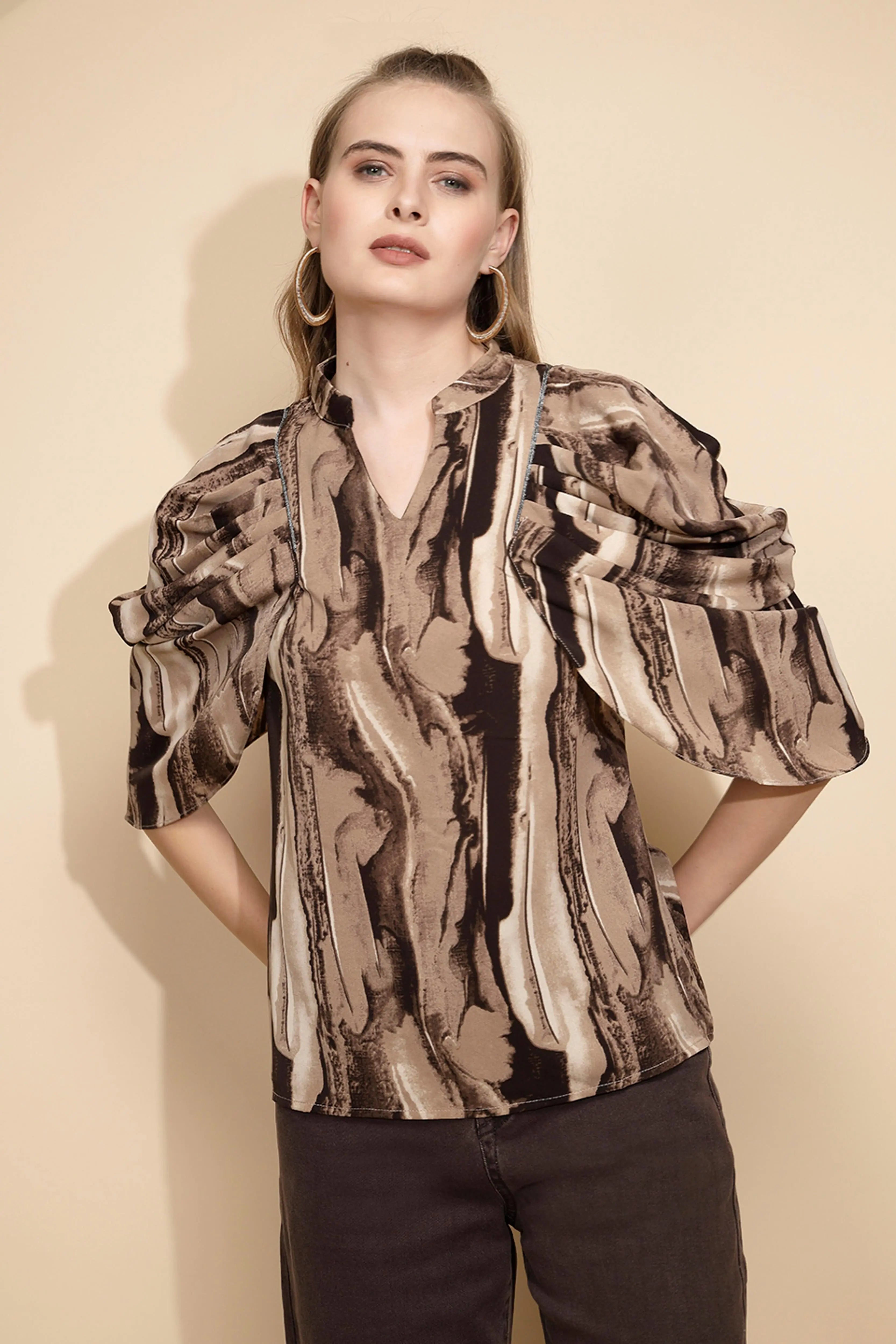 Coffee Loose Fit Blouse For Women - Global Republic