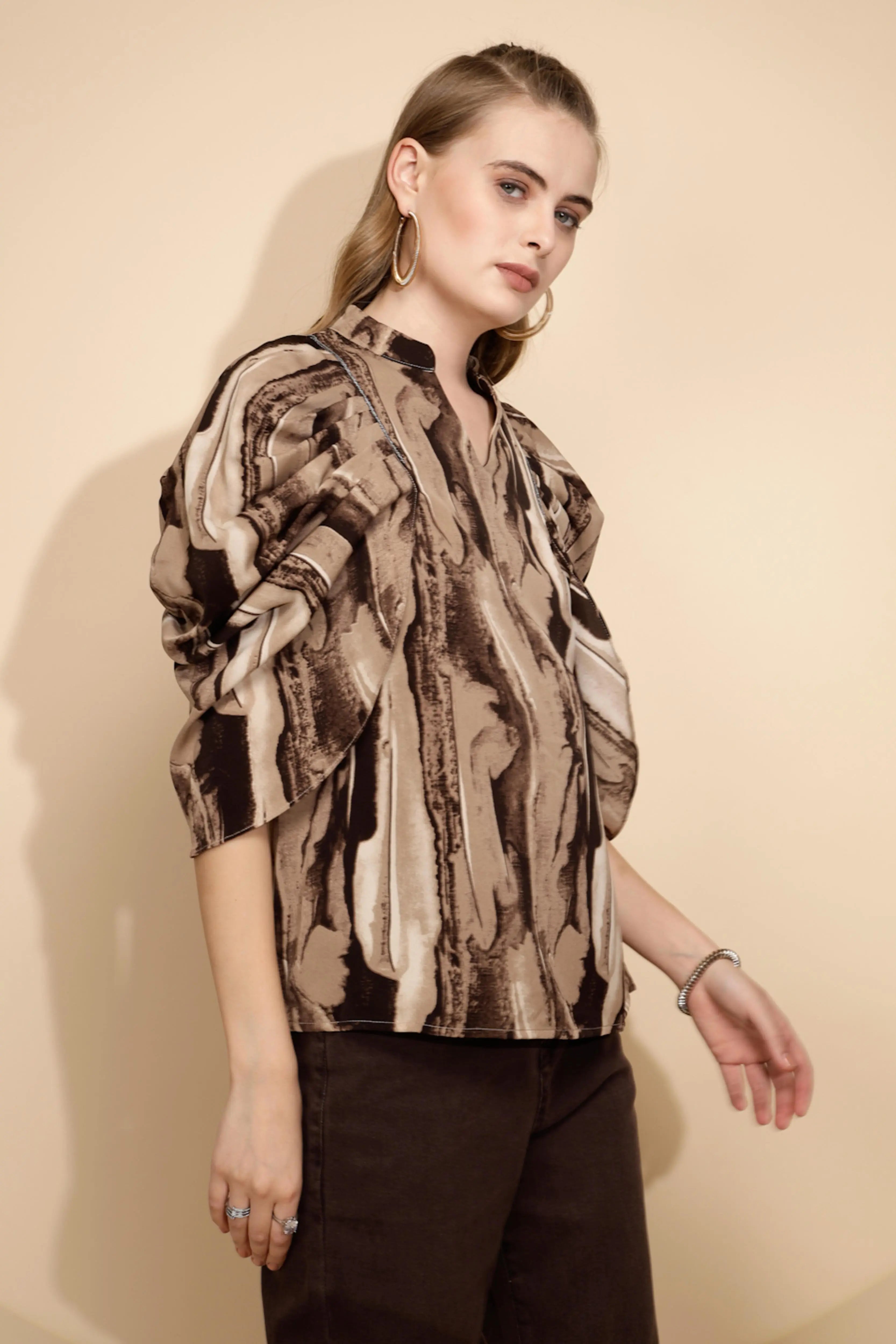 Coffee Loose Fit Blouse For Women - Global Republic