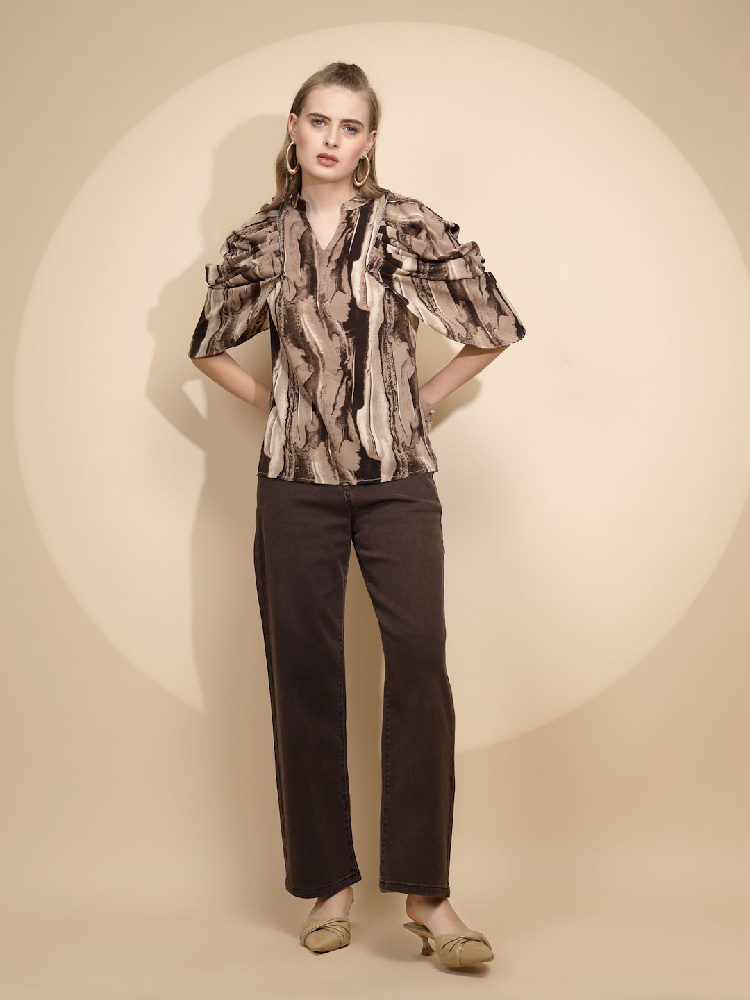 Coffee Loose Fit Blouse For Women - Global Republic