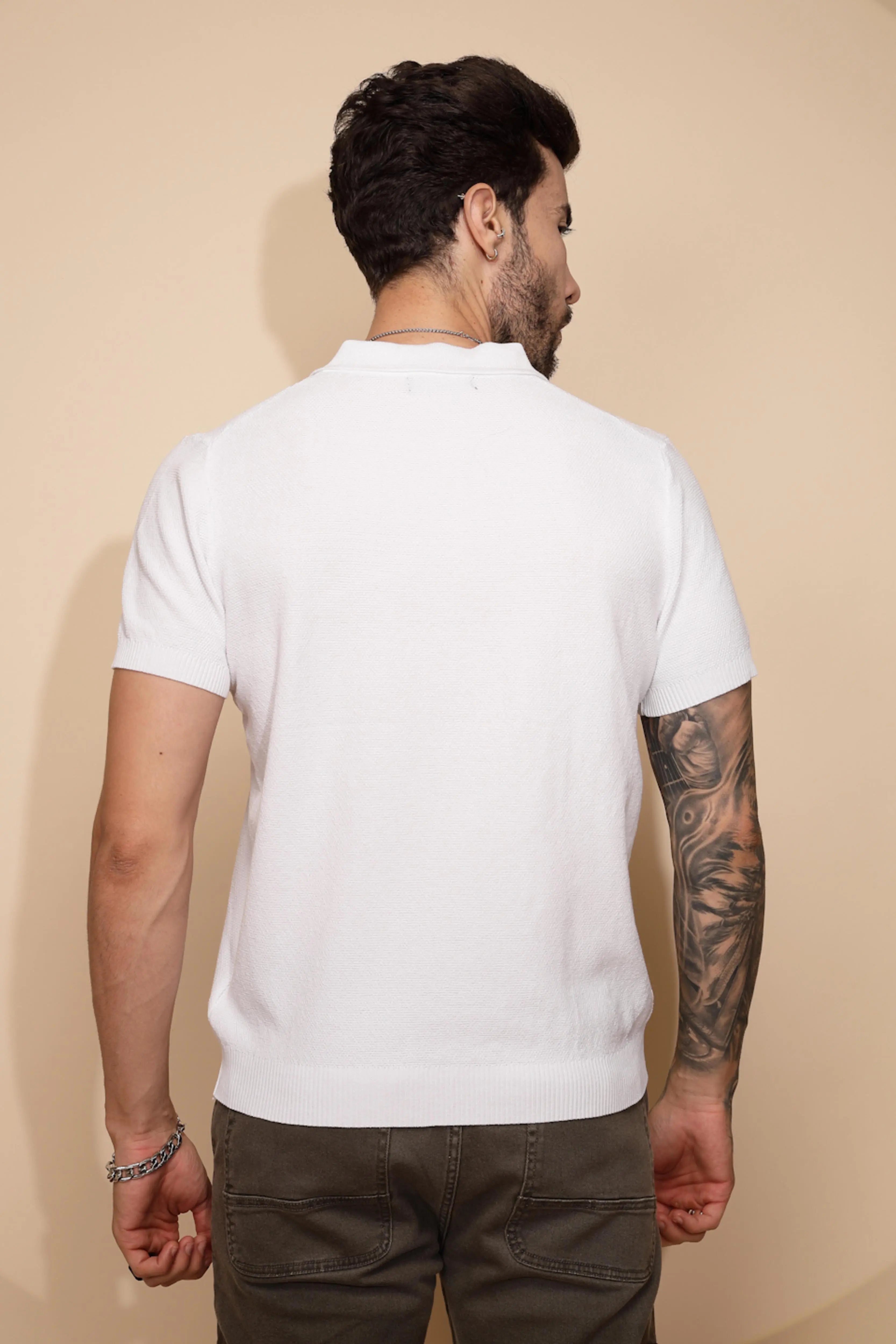White Viscose Blend Regular Fit T-Shirt - Global Republic