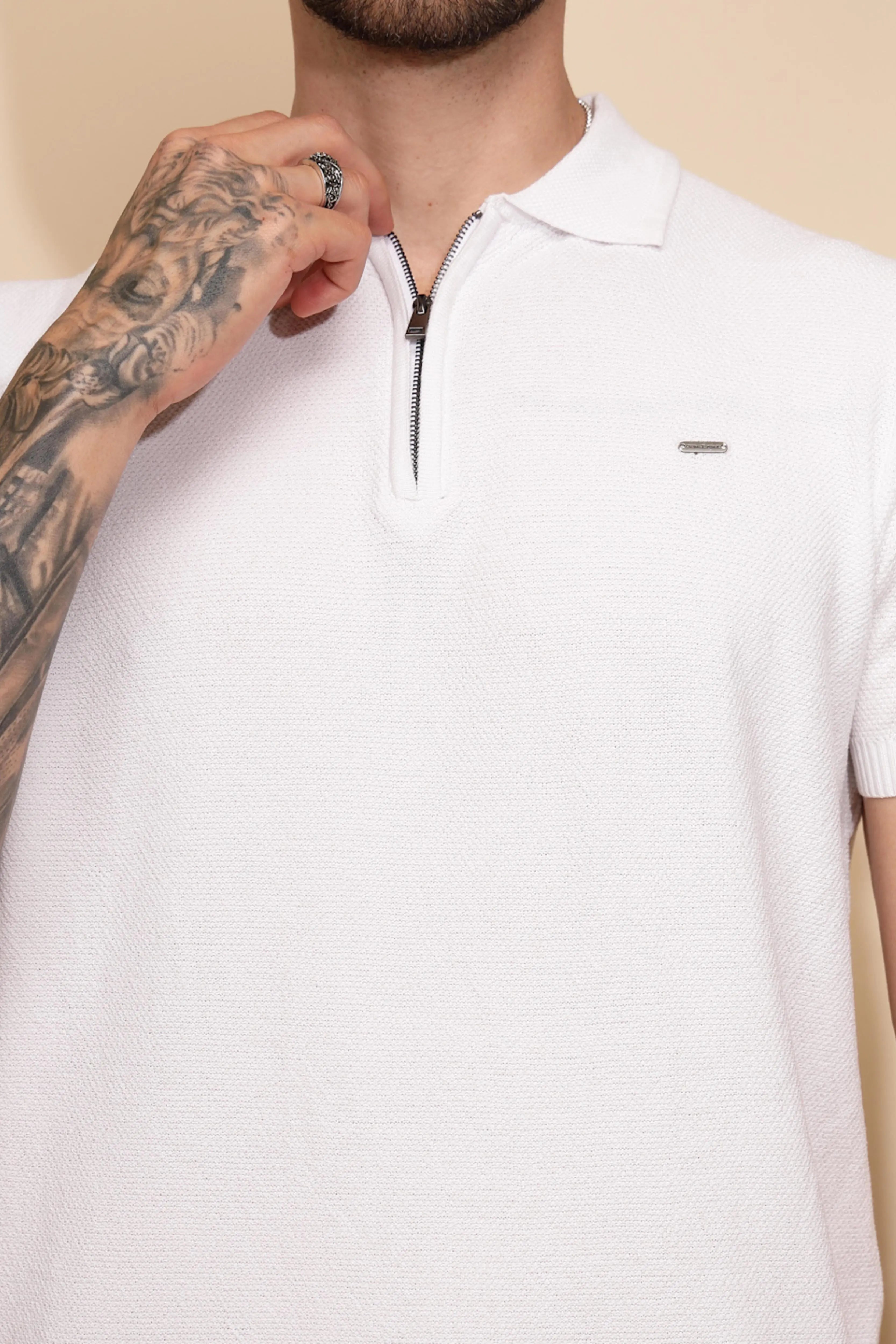 White Viscose Blend Regular Fit T-Shirt - Global Republic
