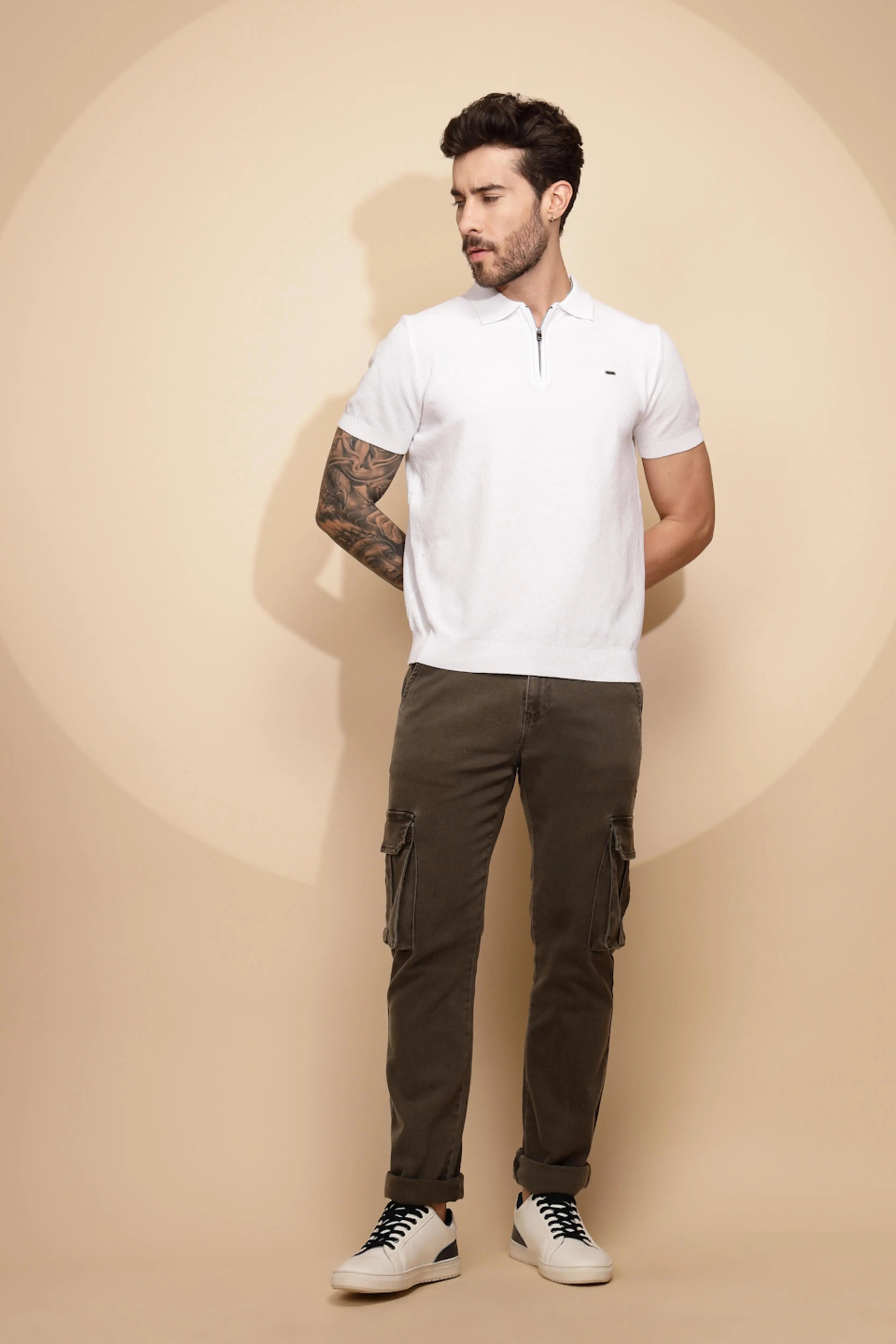 White Viscose Blend Regular Fit T-Shirt - Global Republic