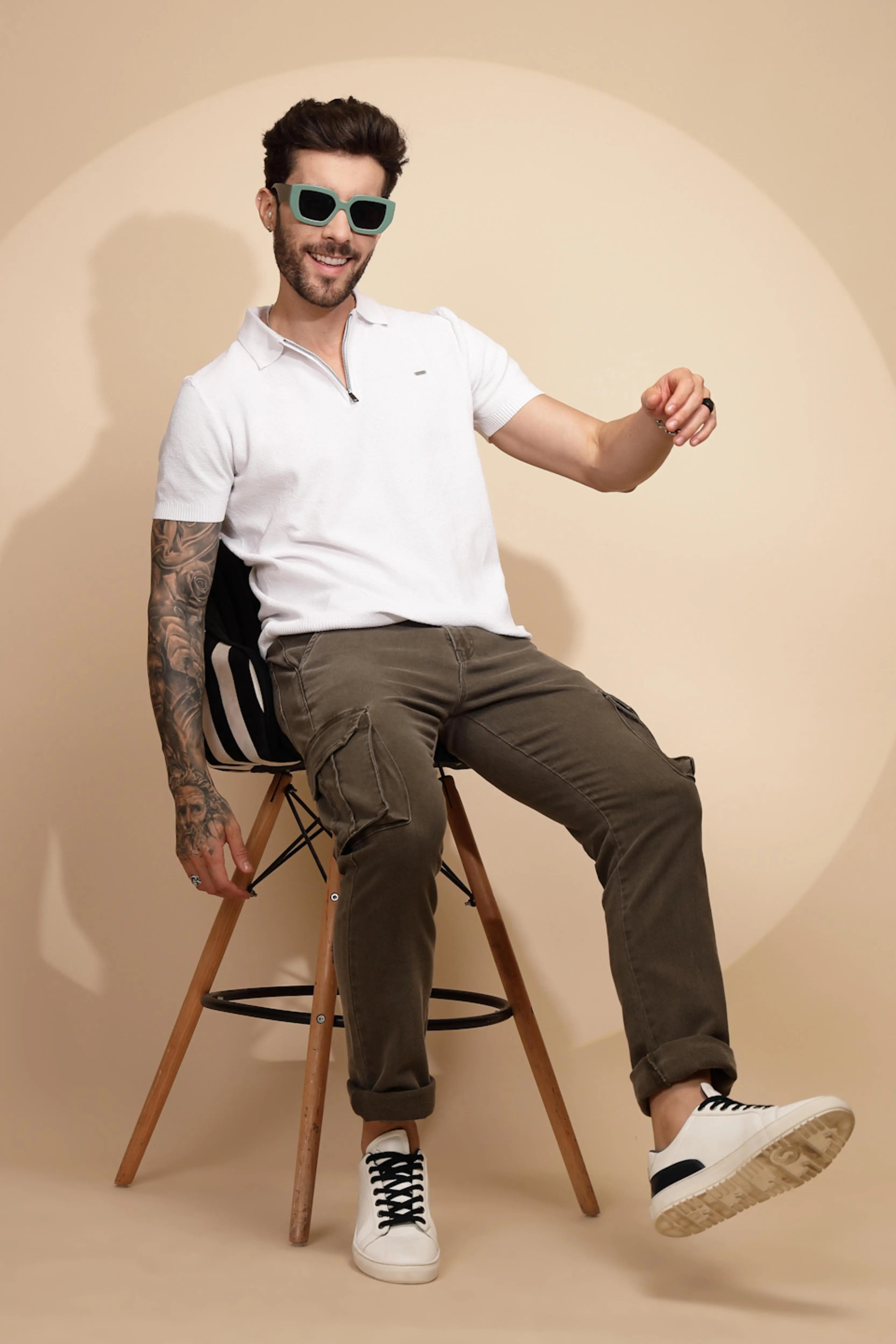 White Viscose Blend Regular Fit T-Shirt - Global Republic