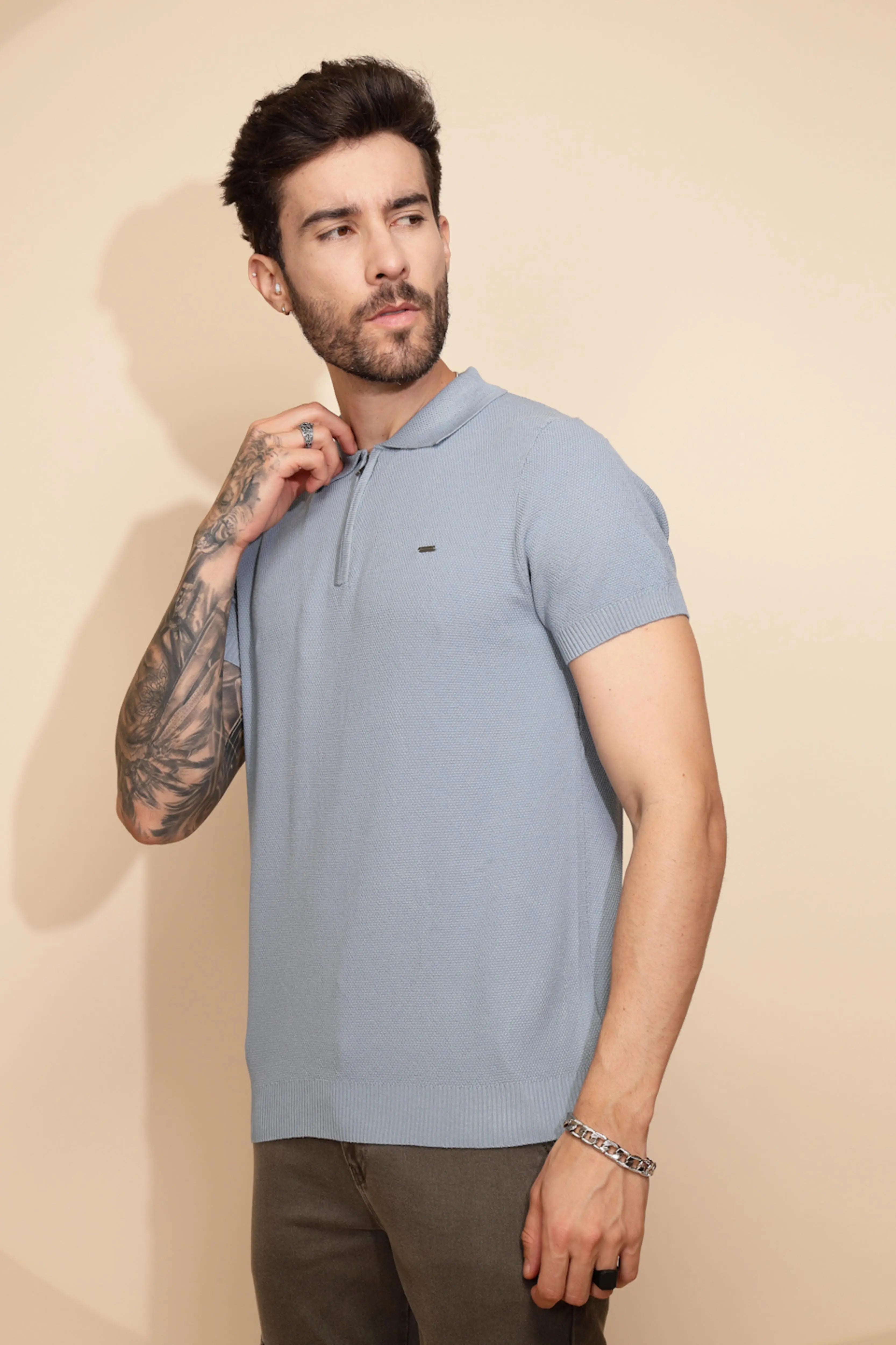 Blue Viscose Blend Regular Fit T-Shirt For Men - Global Republic