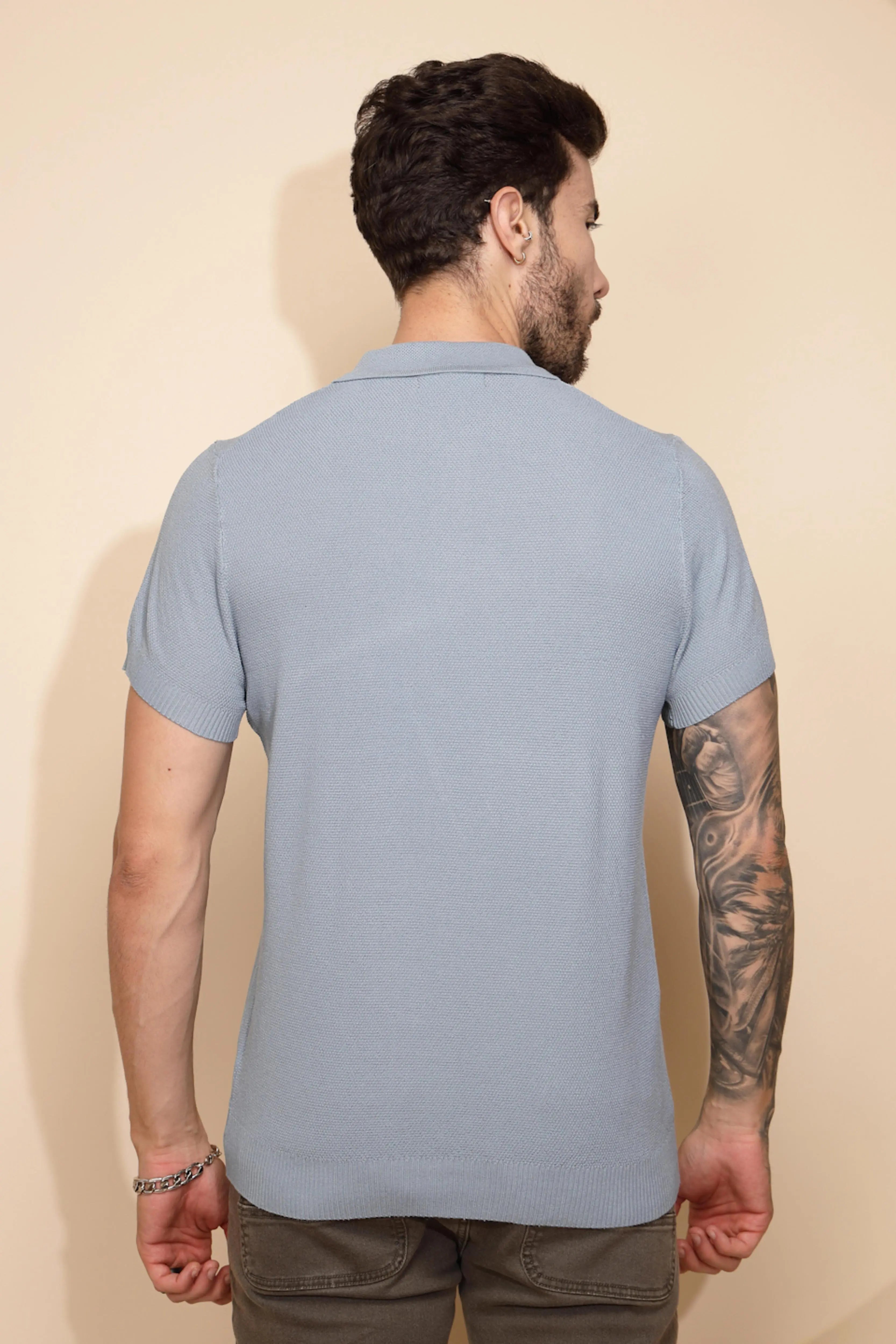 Blue Viscose Blend Regular Fit T-Shirt For Men - Global Republic