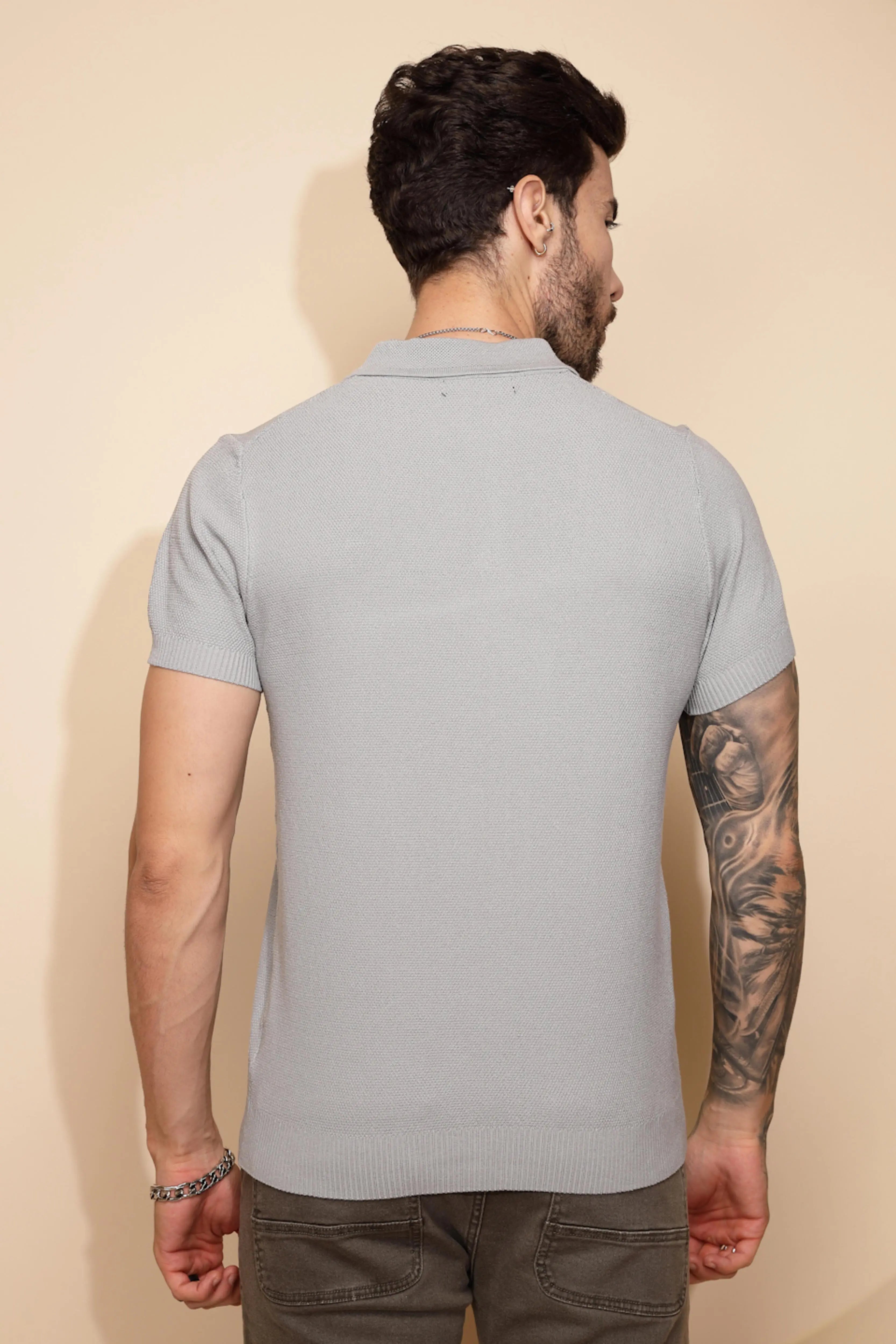 Grey Viscose Blend Regular Fit T-Shirt For Men - Global Republic