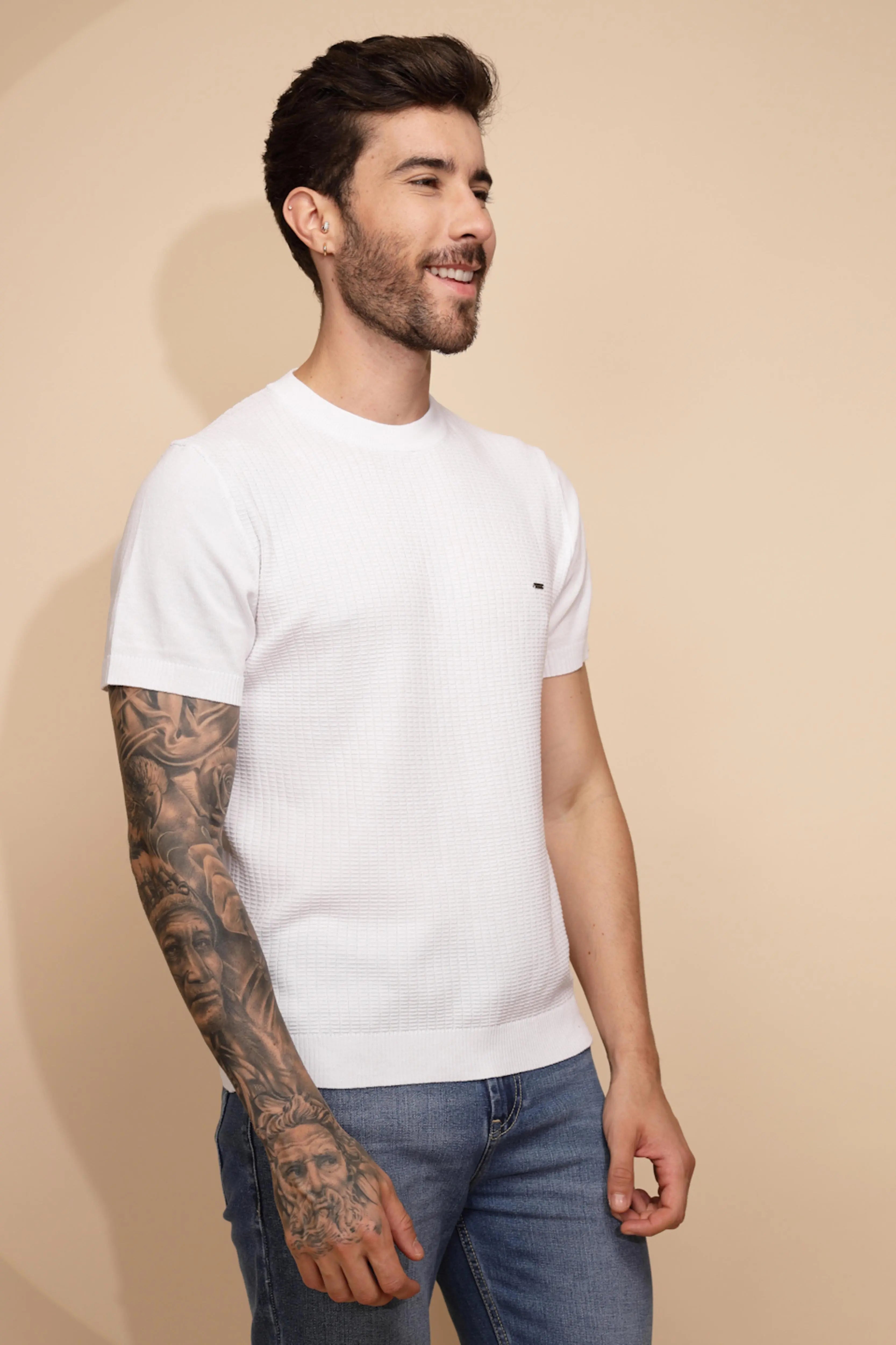 White Viscose Regular Fit T-Shirt - Global Republic
