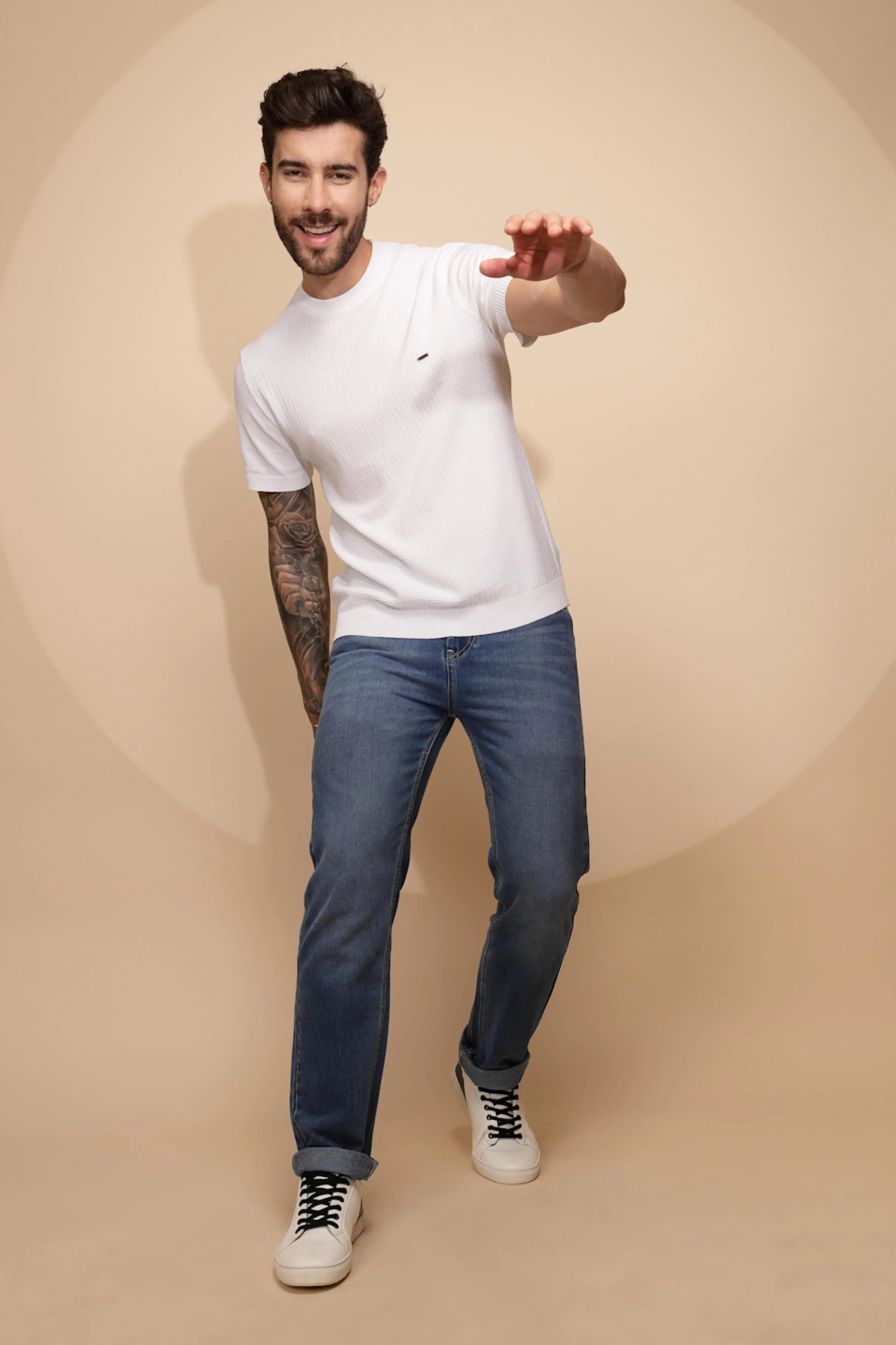 White Viscose Regular Fit T-Shirt - Global Republic