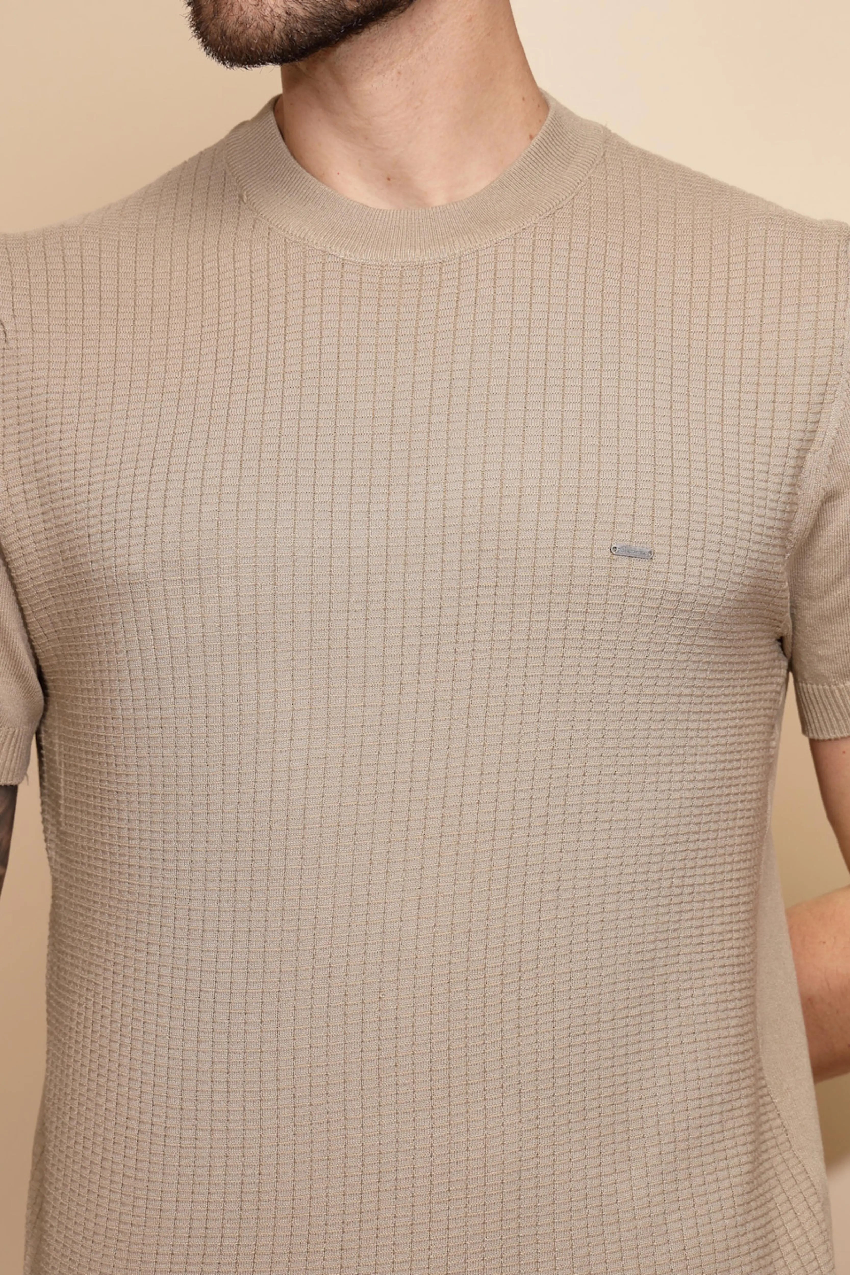 Beige Viscose Blend T-Shirt - Global Republic