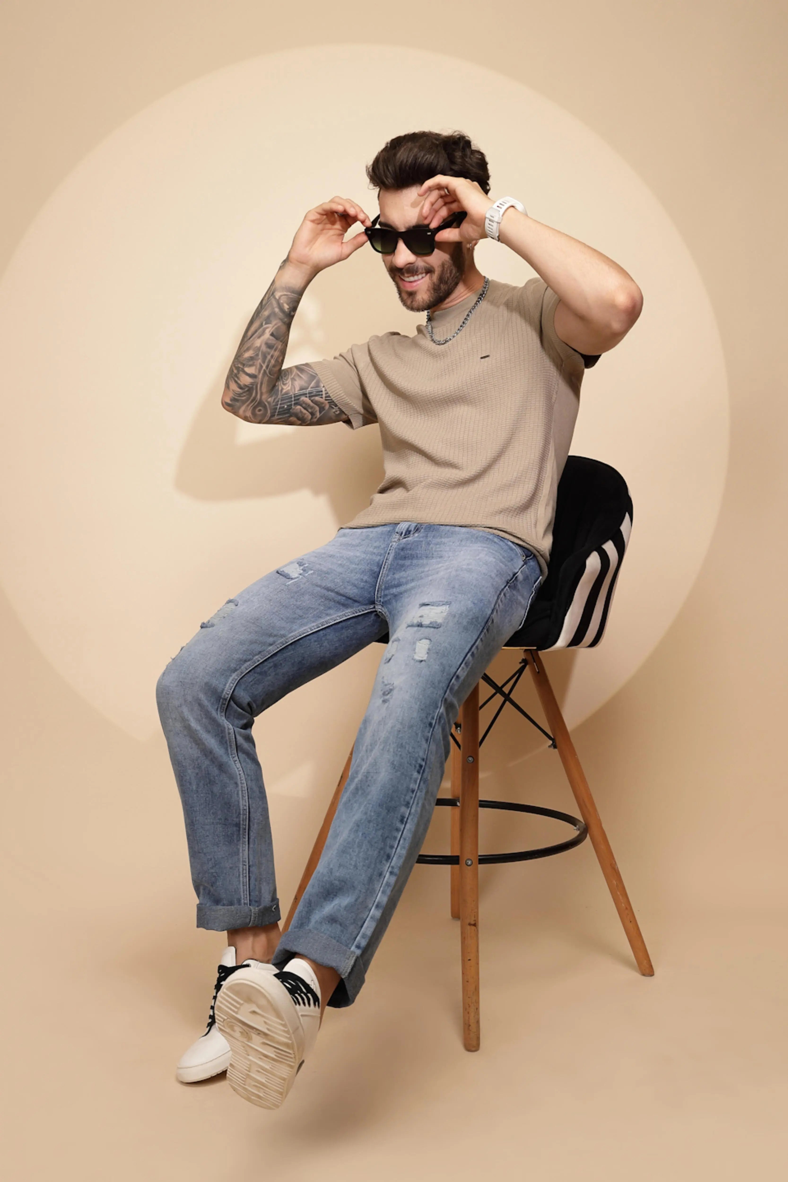 Beige Viscose Blend T-Shirt - Global Republic