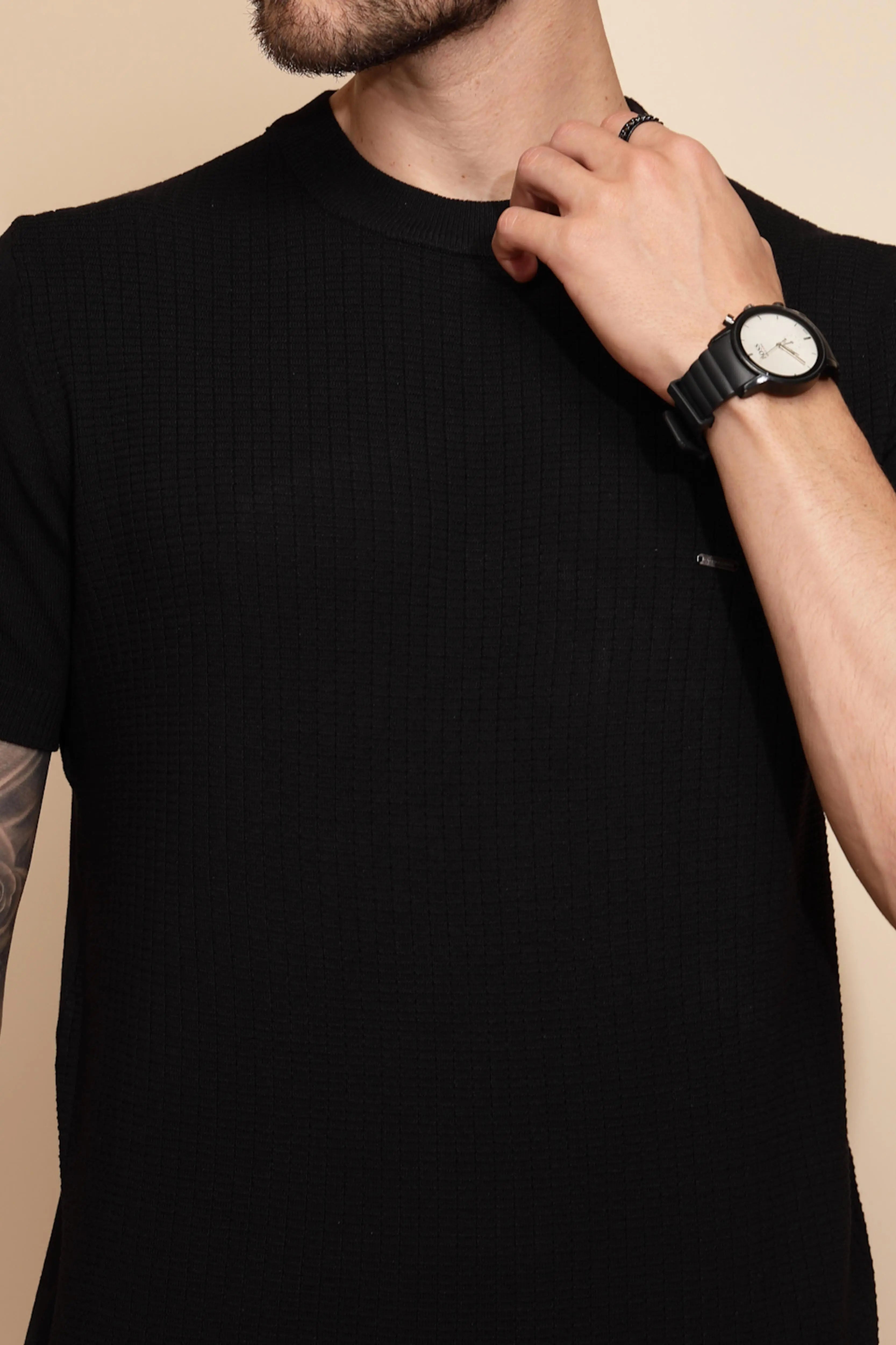 Black Viscose Blend Regular Fit T-Shirt - Global Republic