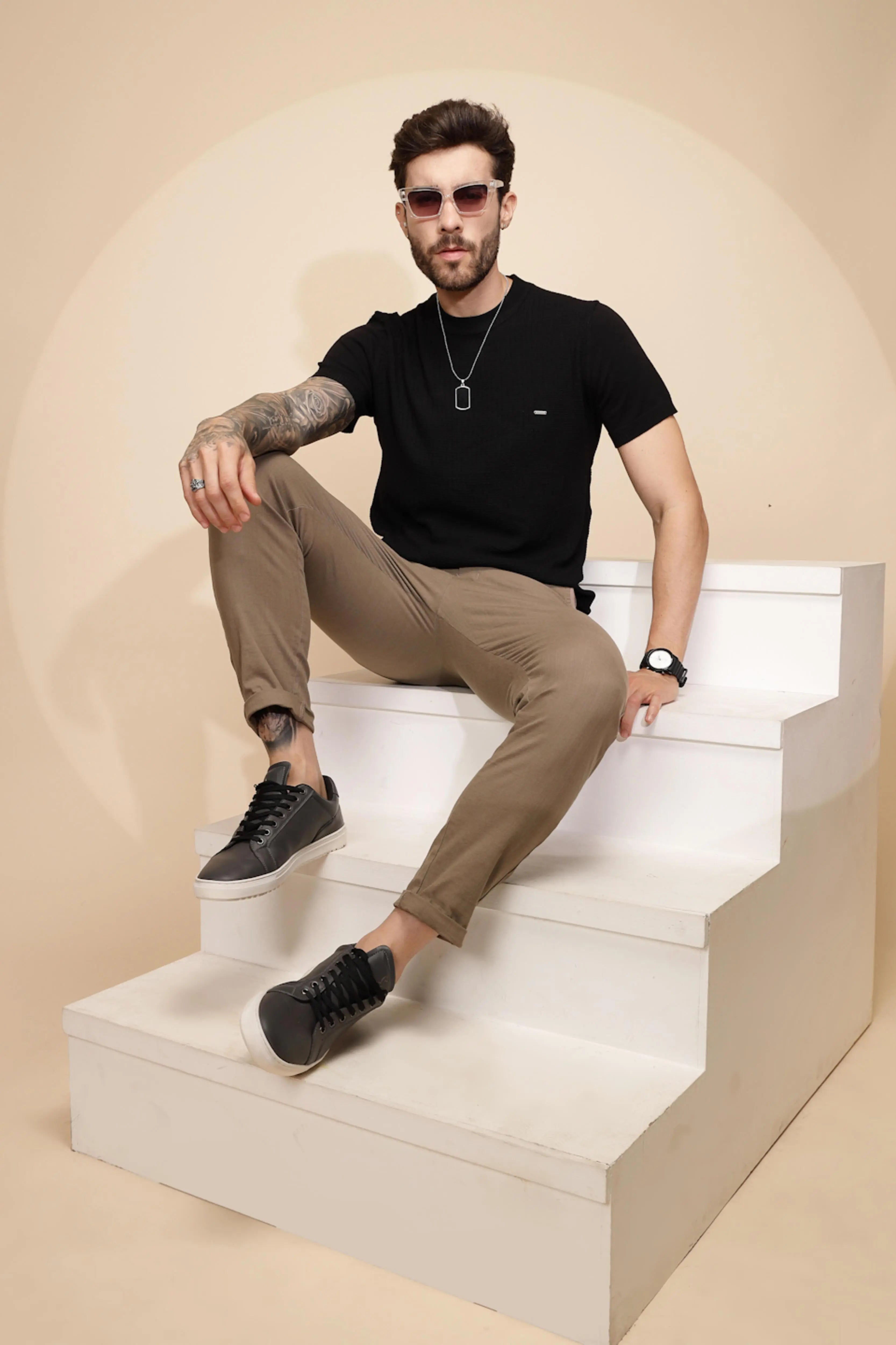 Black Viscose Blend Regular Fit T-Shirt - Global Republic