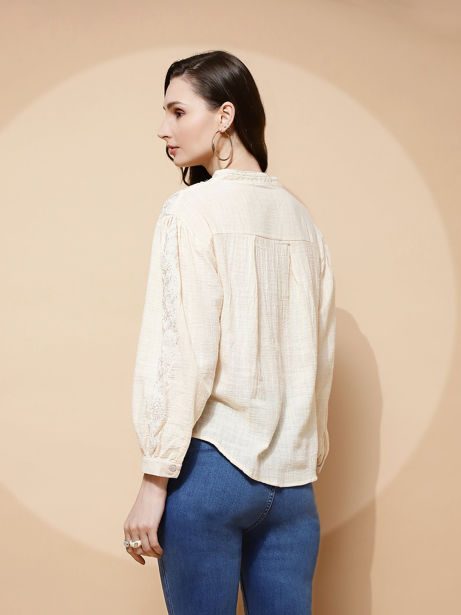 Natural Embroidered cotton Top - Global Republic