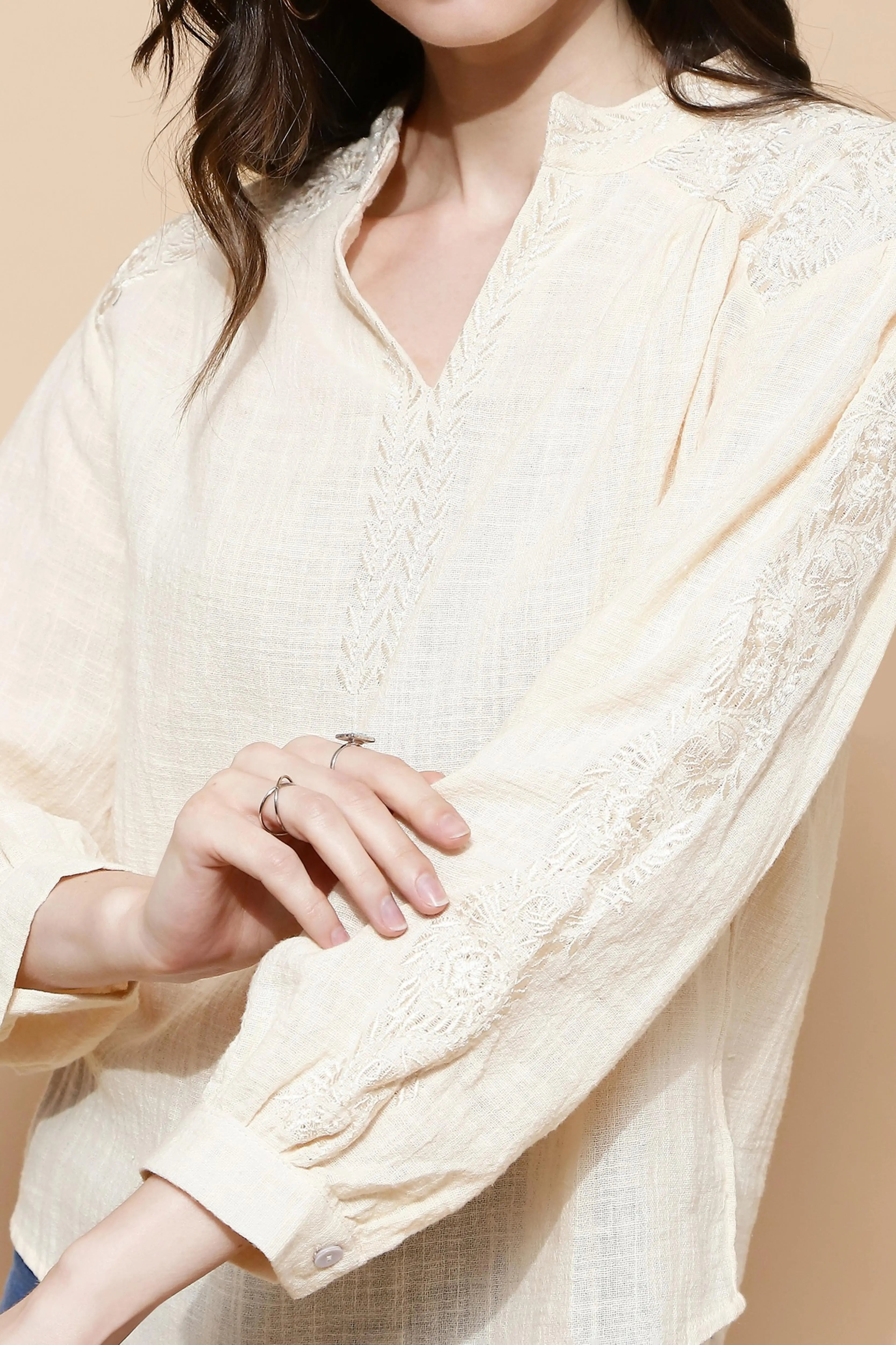 Natural Embroidered cotton Top - Global Republic