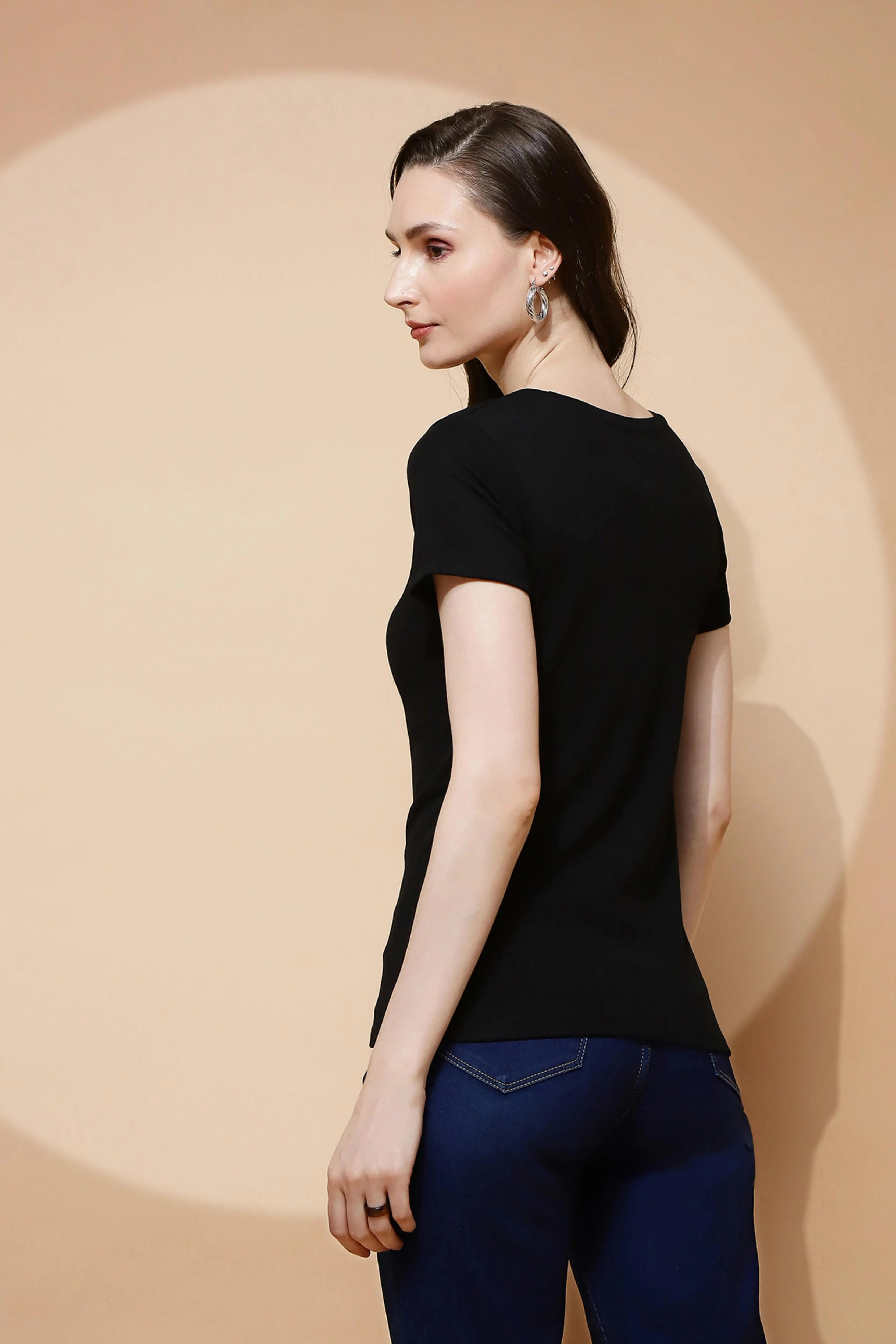 Black Cotton Blend Regular Fit Top - Global Republic