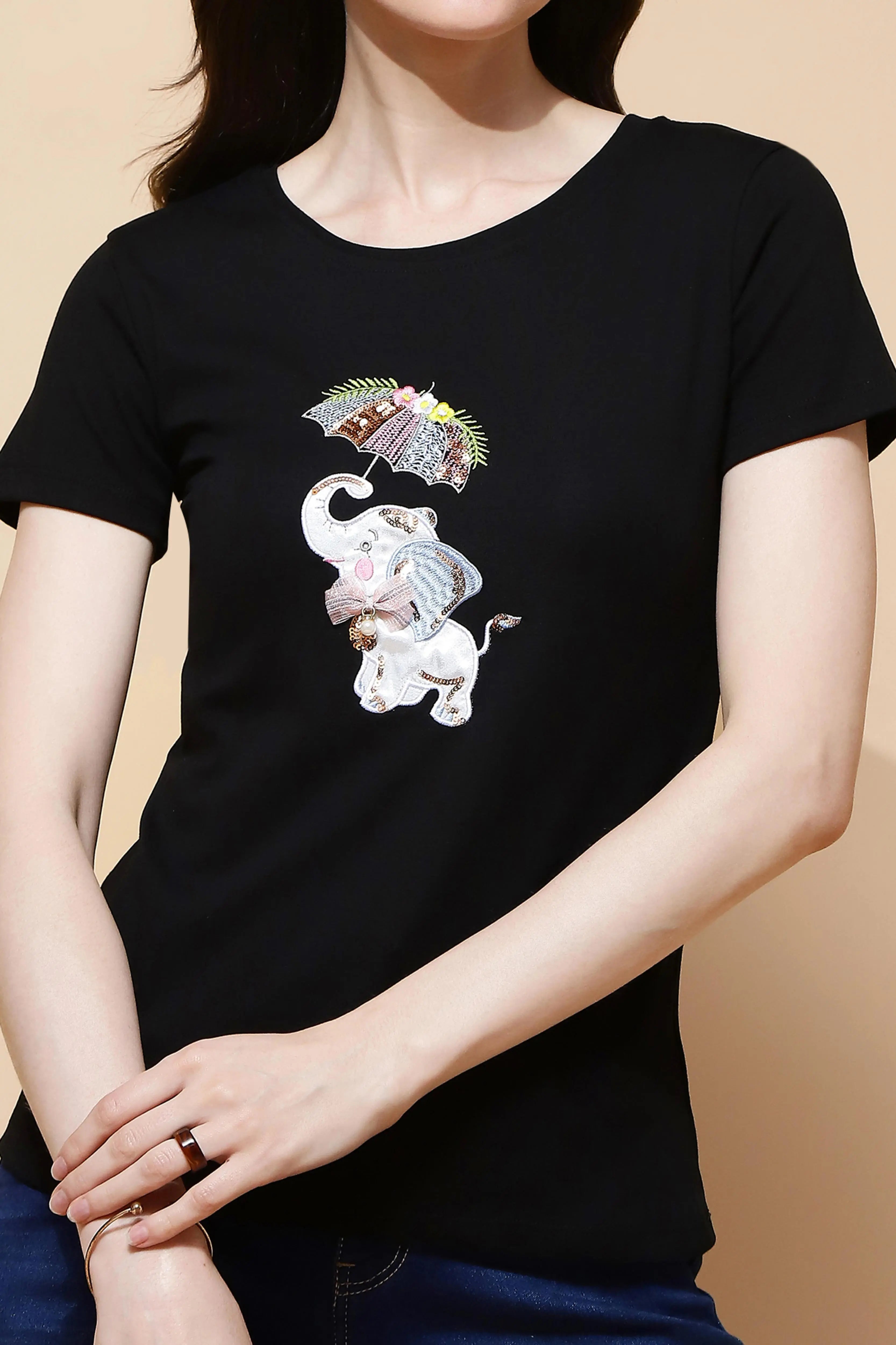 Black Cotton Blend Regular Fit Top - Global Republic