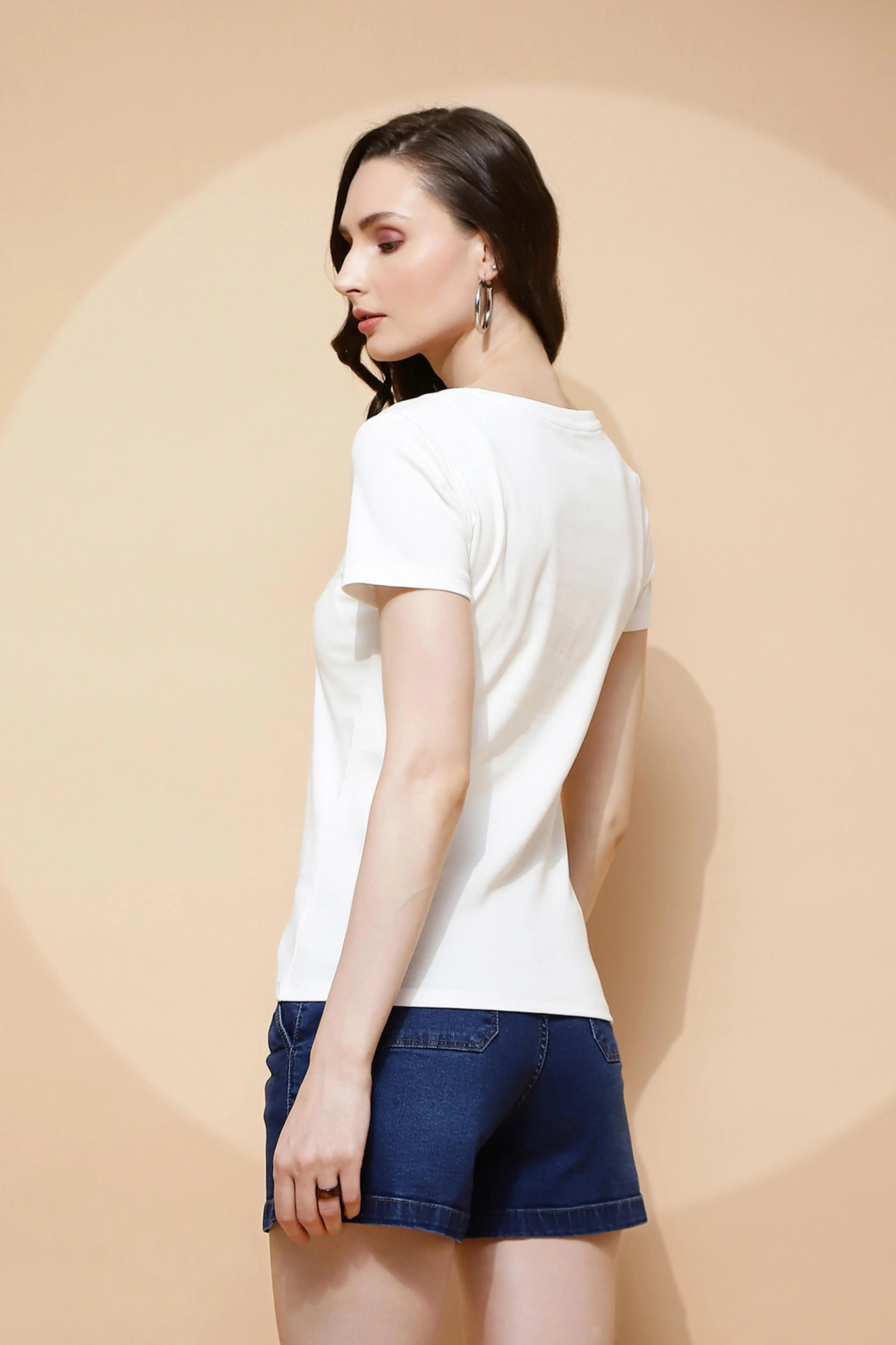 White Cotton Blend Graphic Top - Global Republic