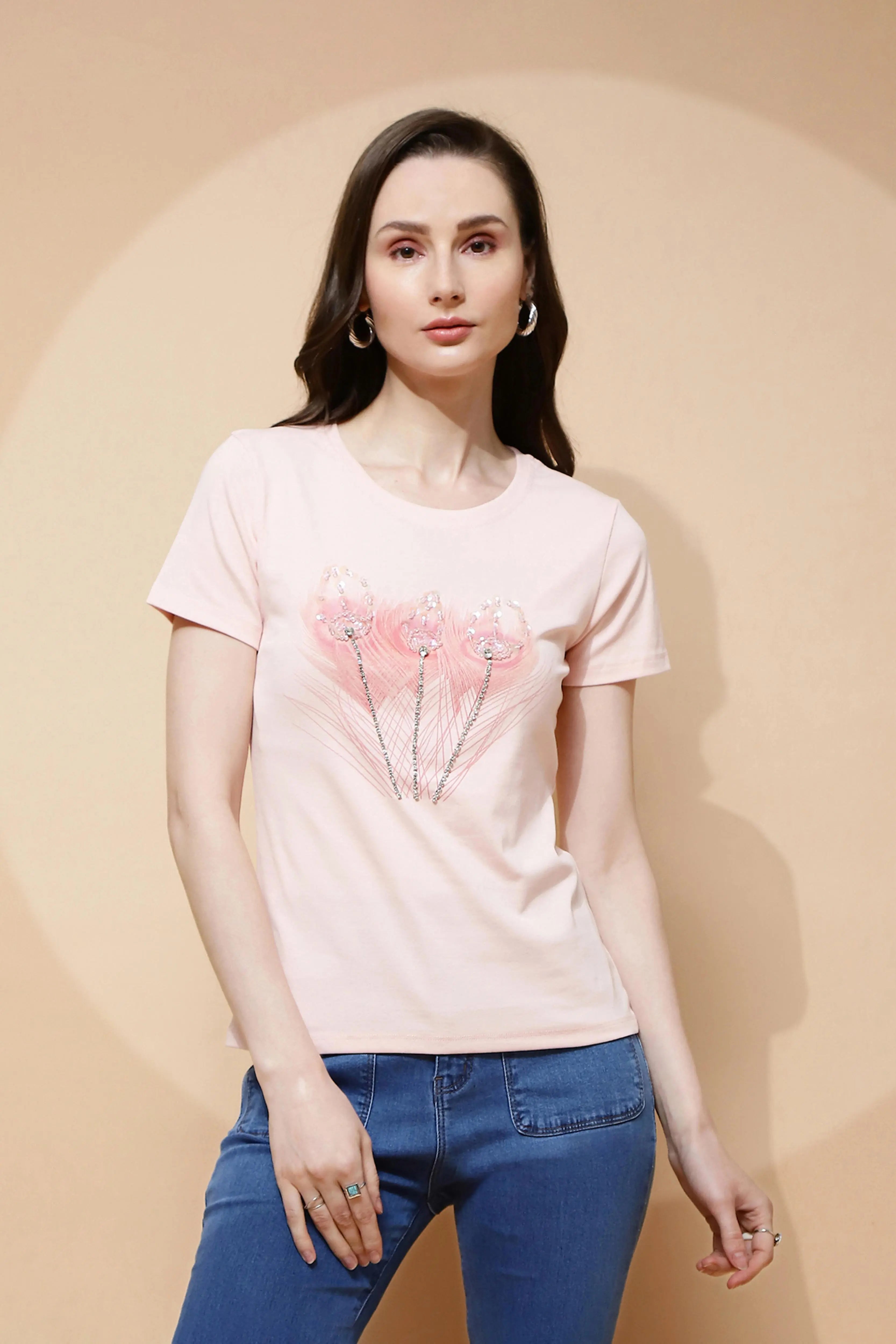 Pink Embellished Cotton Blend Top - Global Republic