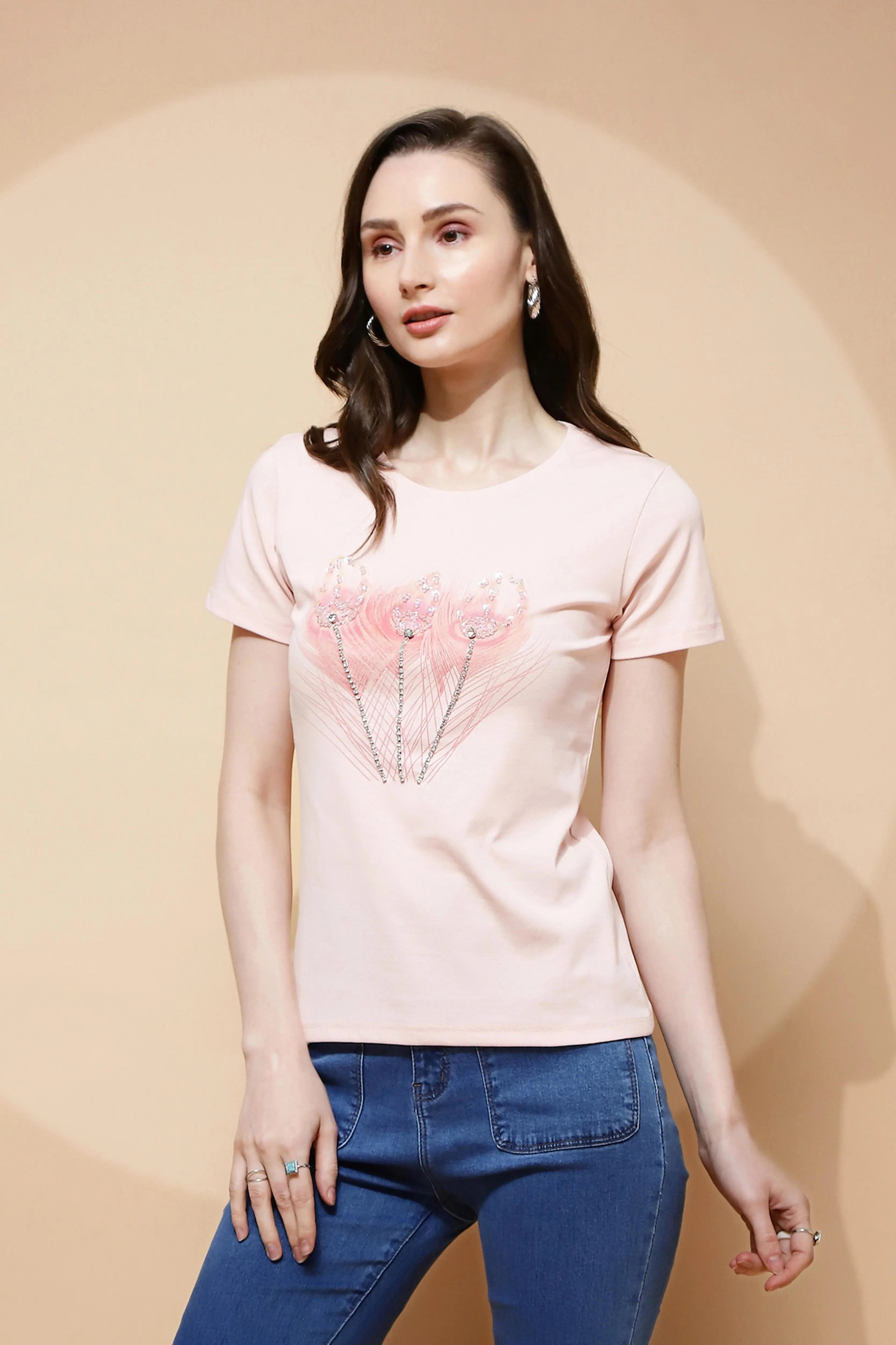 Pink Embellished Cotton Blend Top - Global Republic
