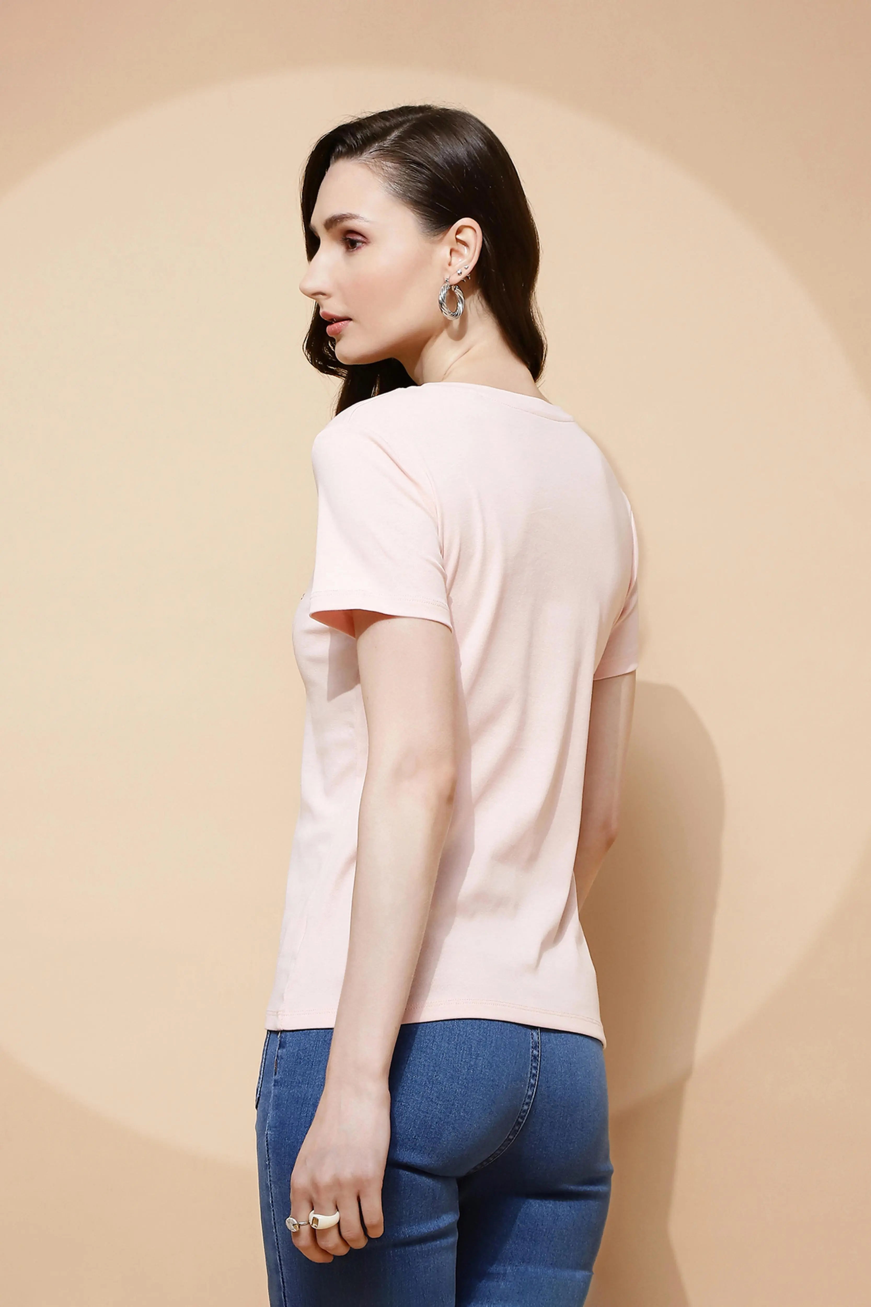 Pink Embellished Cotton Blend Top - Global Republic