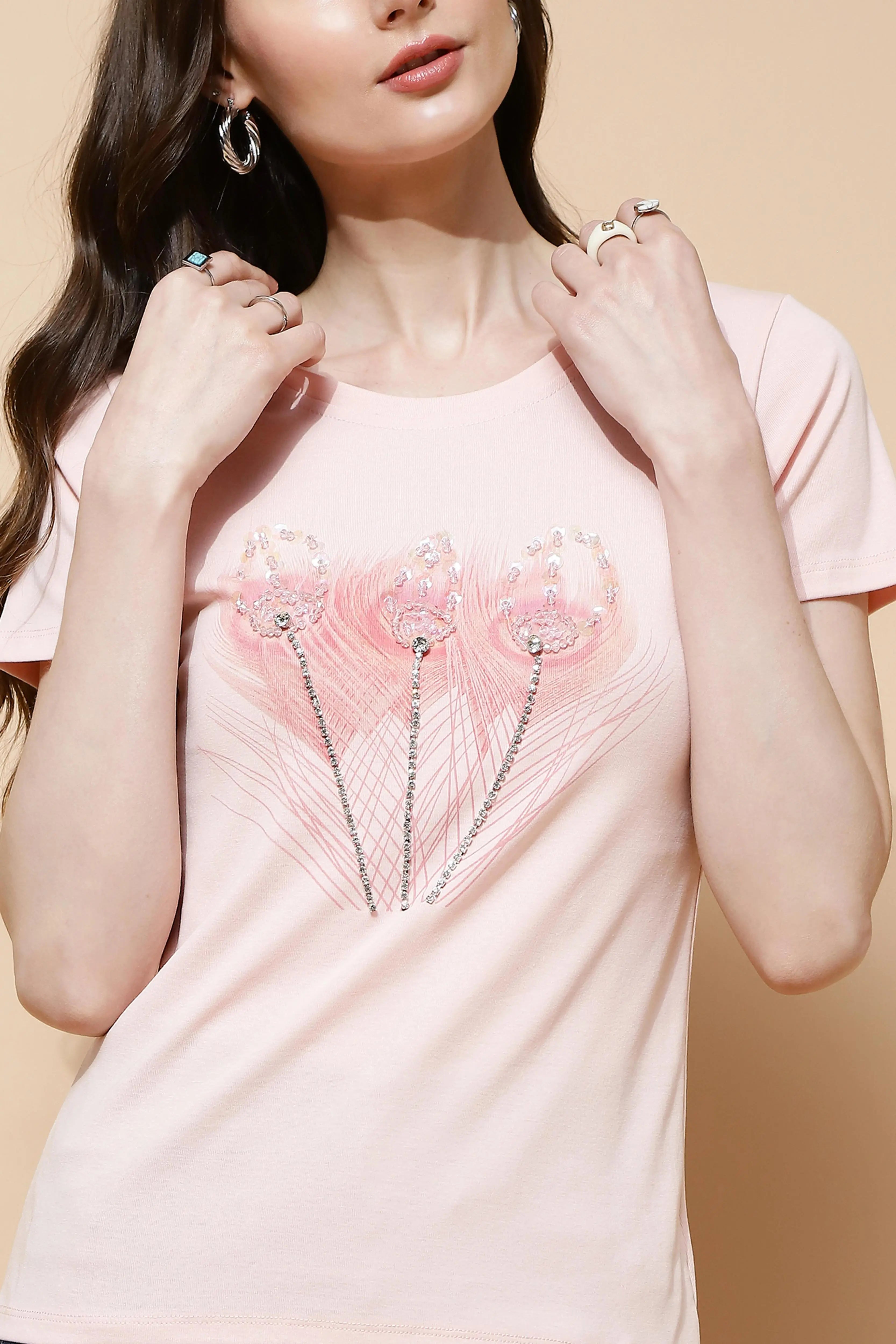 Pink Embellished Cotton Blend Top - Global Republic